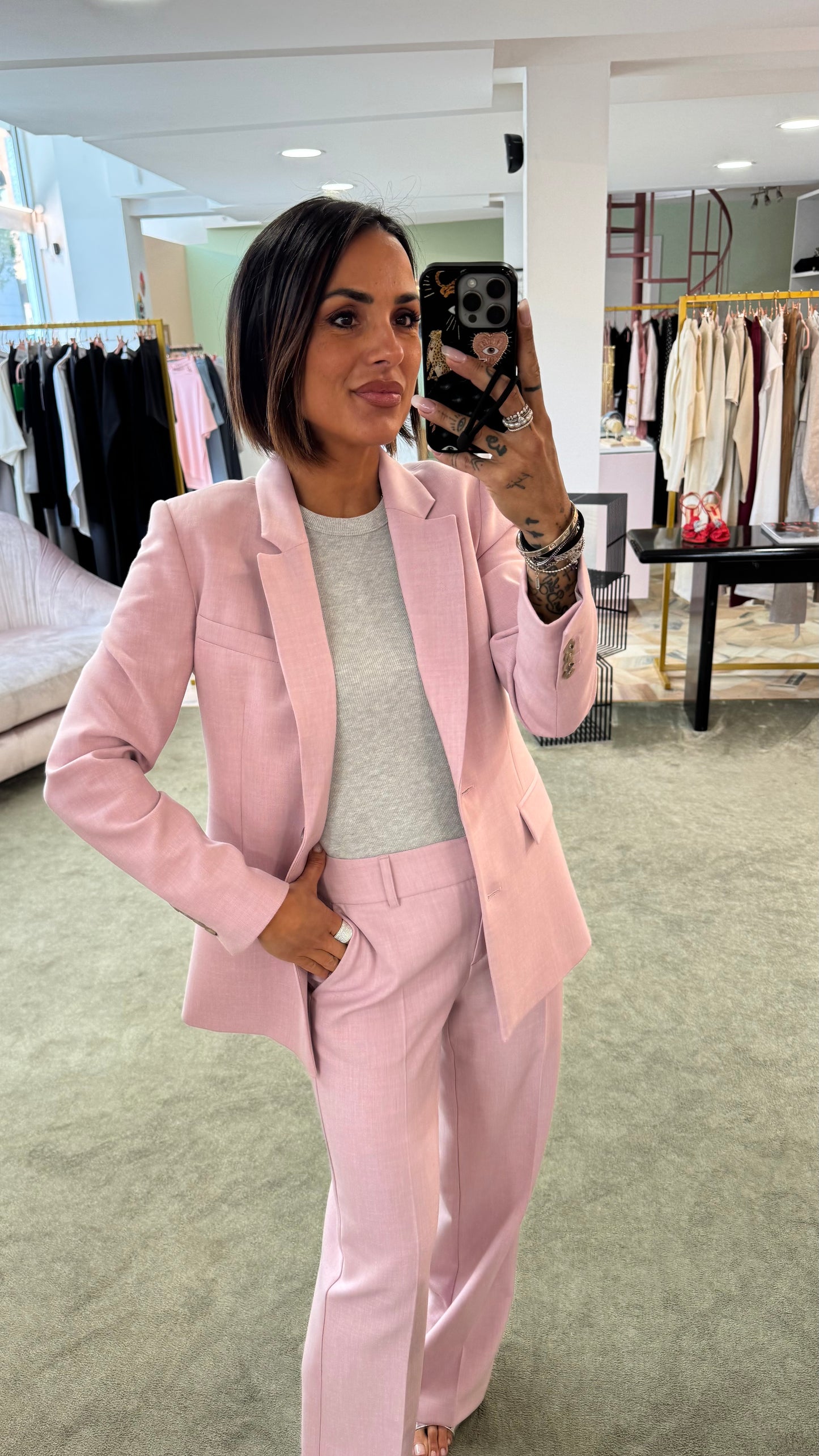 Pantaloni rosa malva melange dritto sl