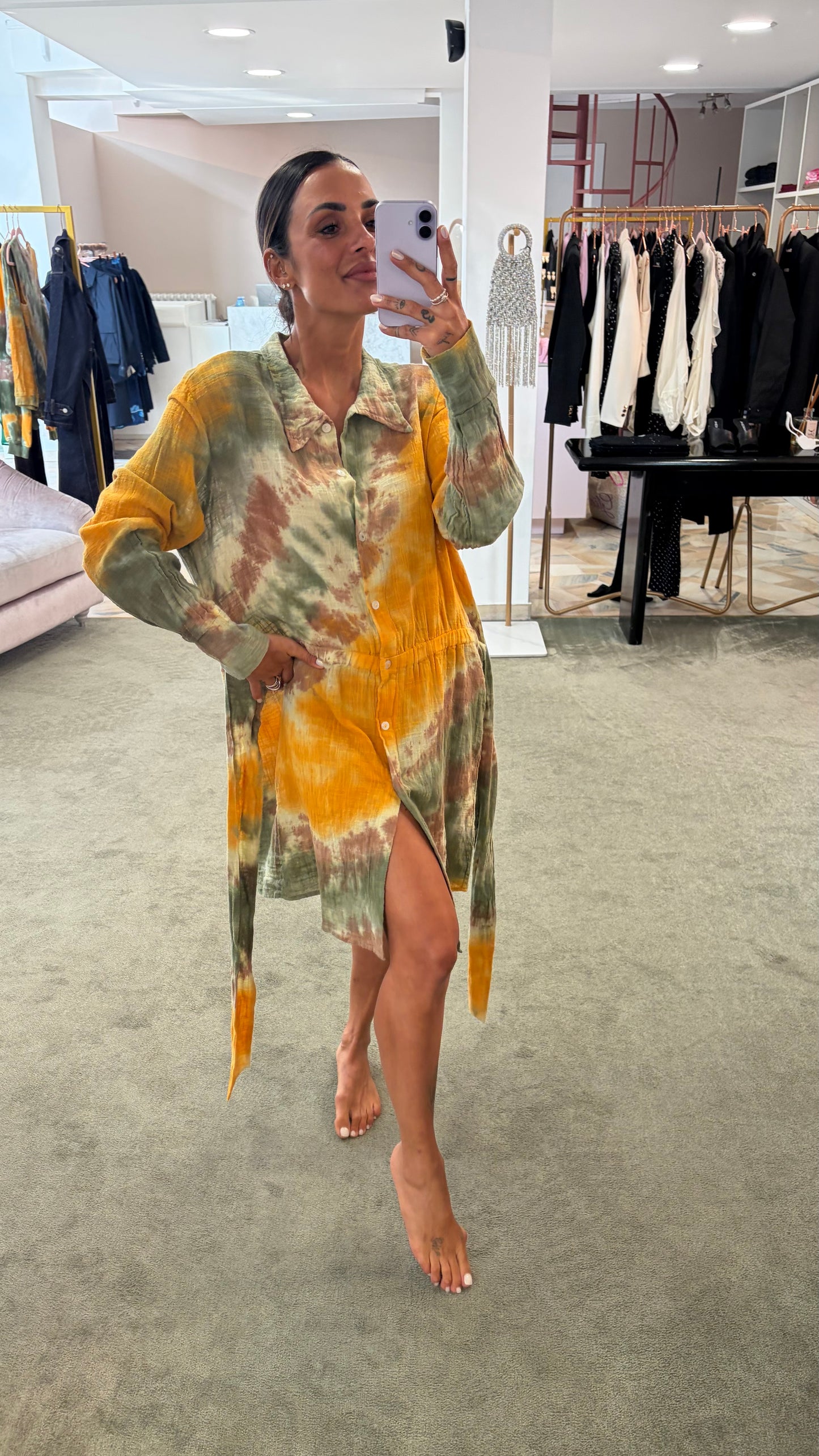Abito giallo verde tie-dye in garza Don't@Me