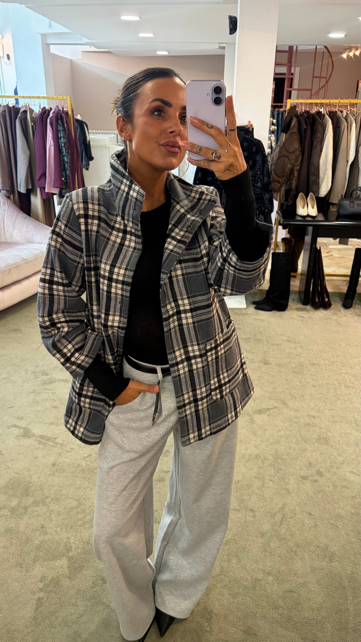 Giacca camicia check grigia sy