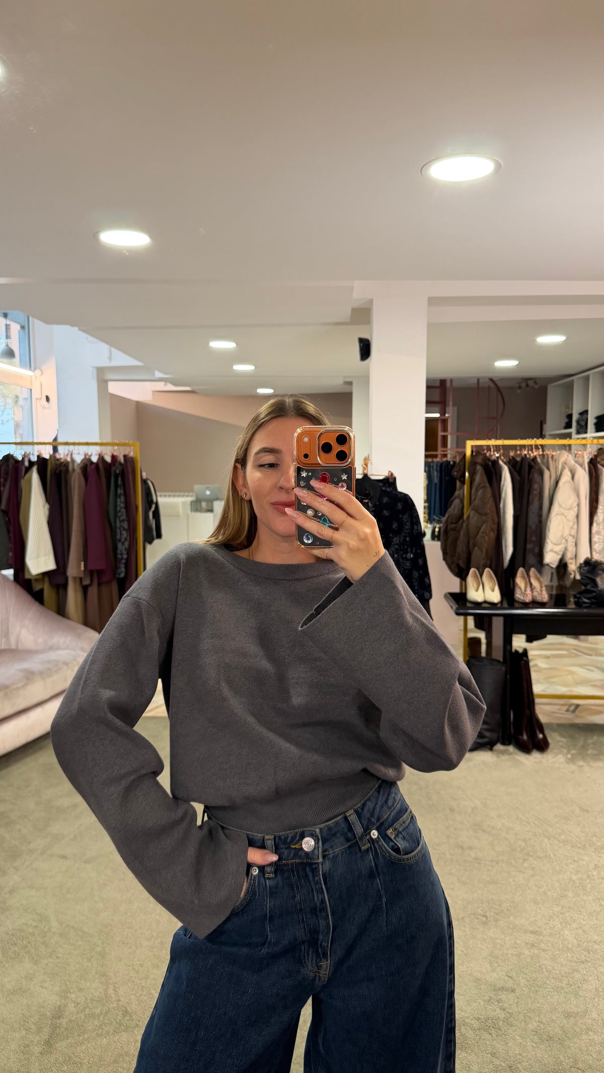 Maglione girocollo hanna grigio manica a kimono aw
