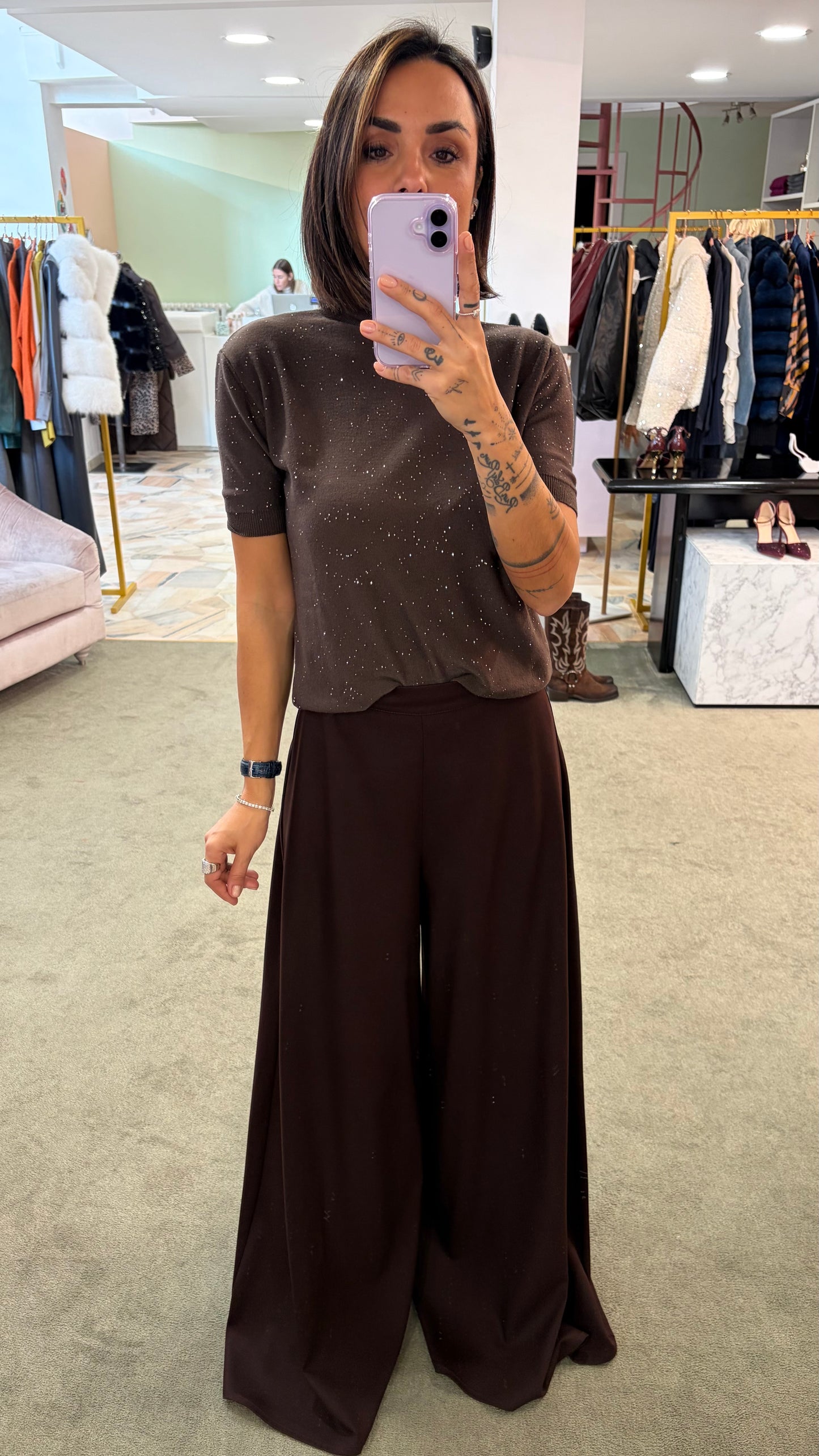 Dolcevita manica corta marrone testa di moro Hinnominate in maglia