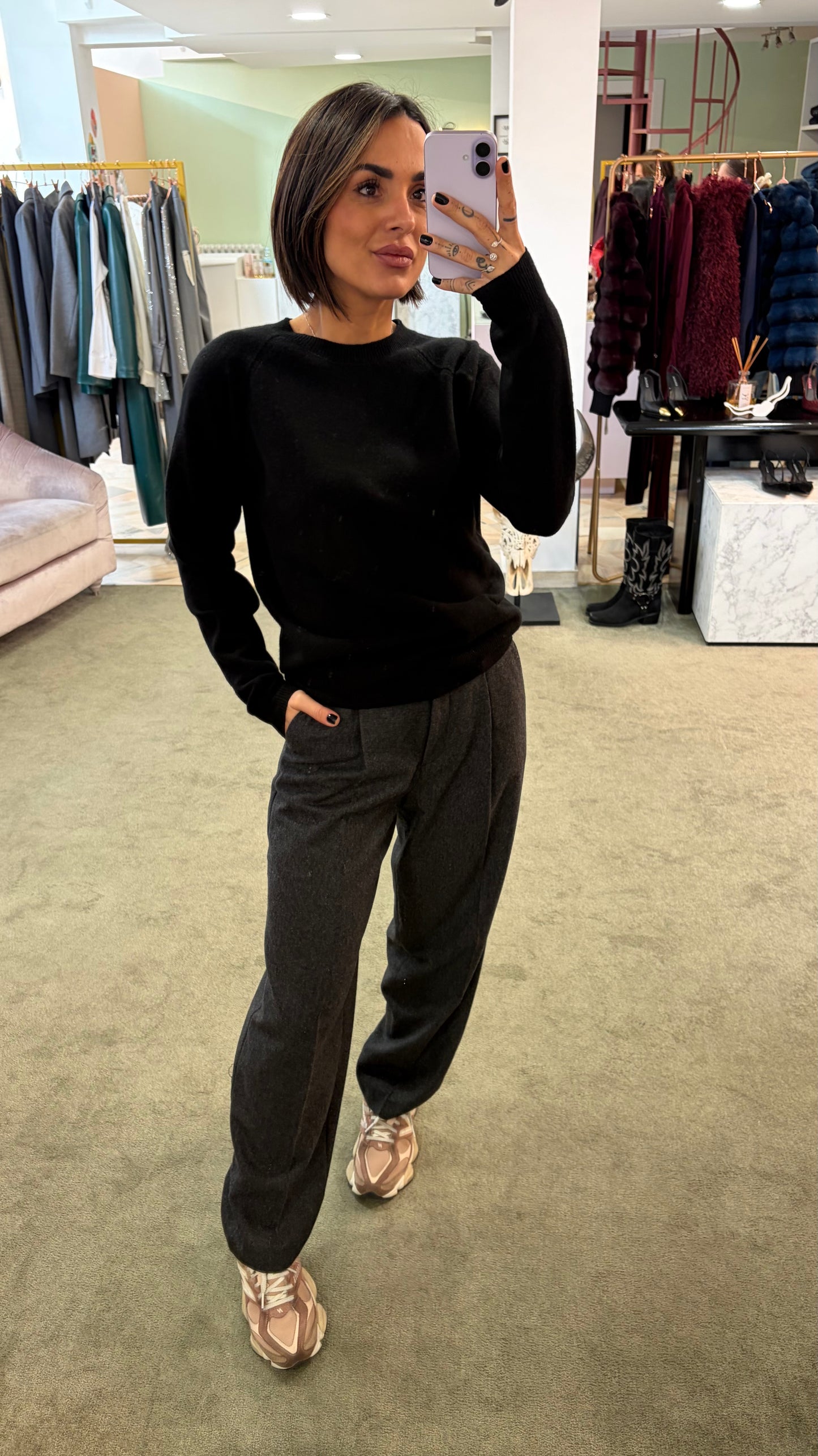 Maglione girocollo nero manica raglan fr