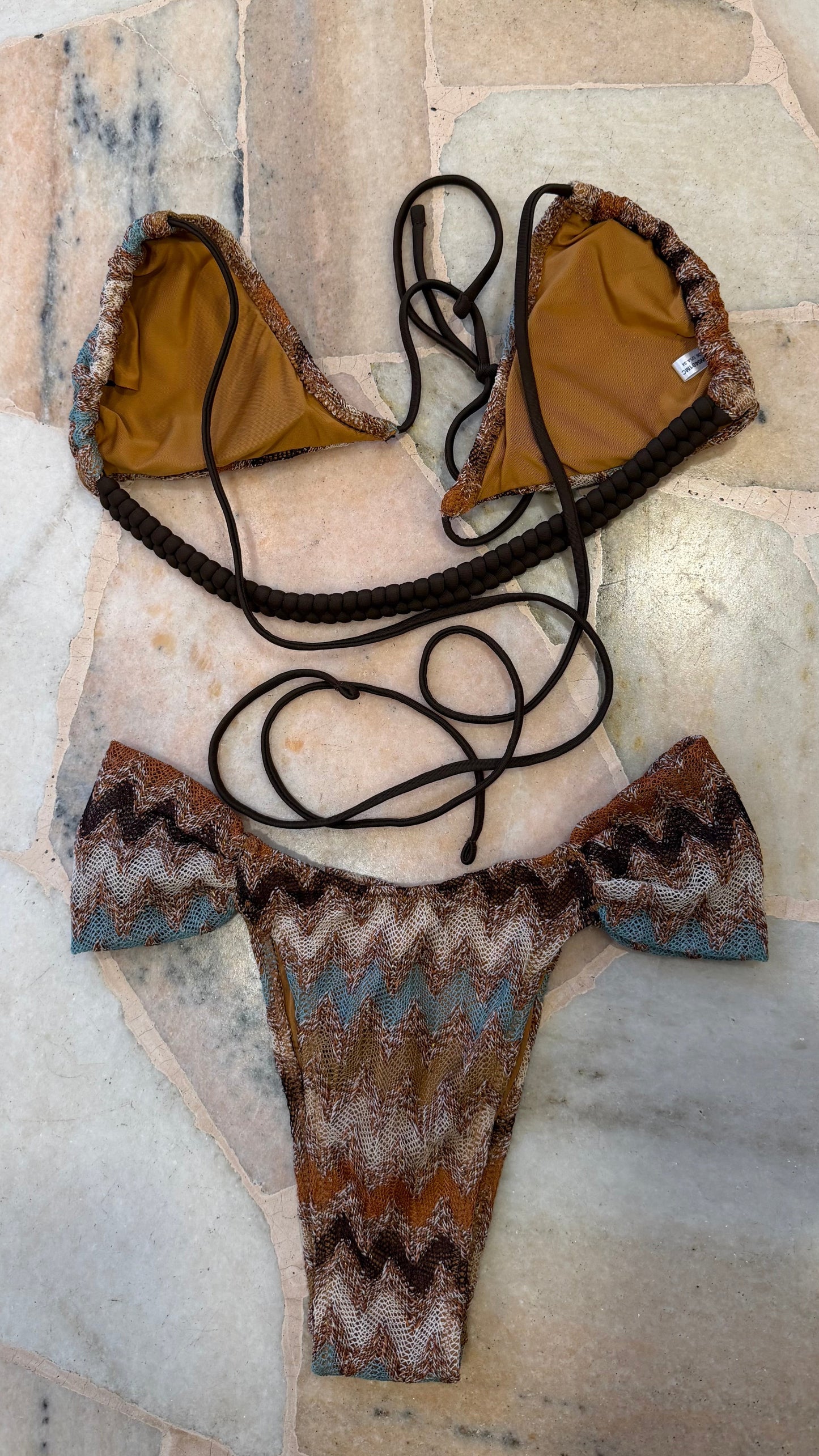 Bikini triangolo simil missoni caramel Me Fui