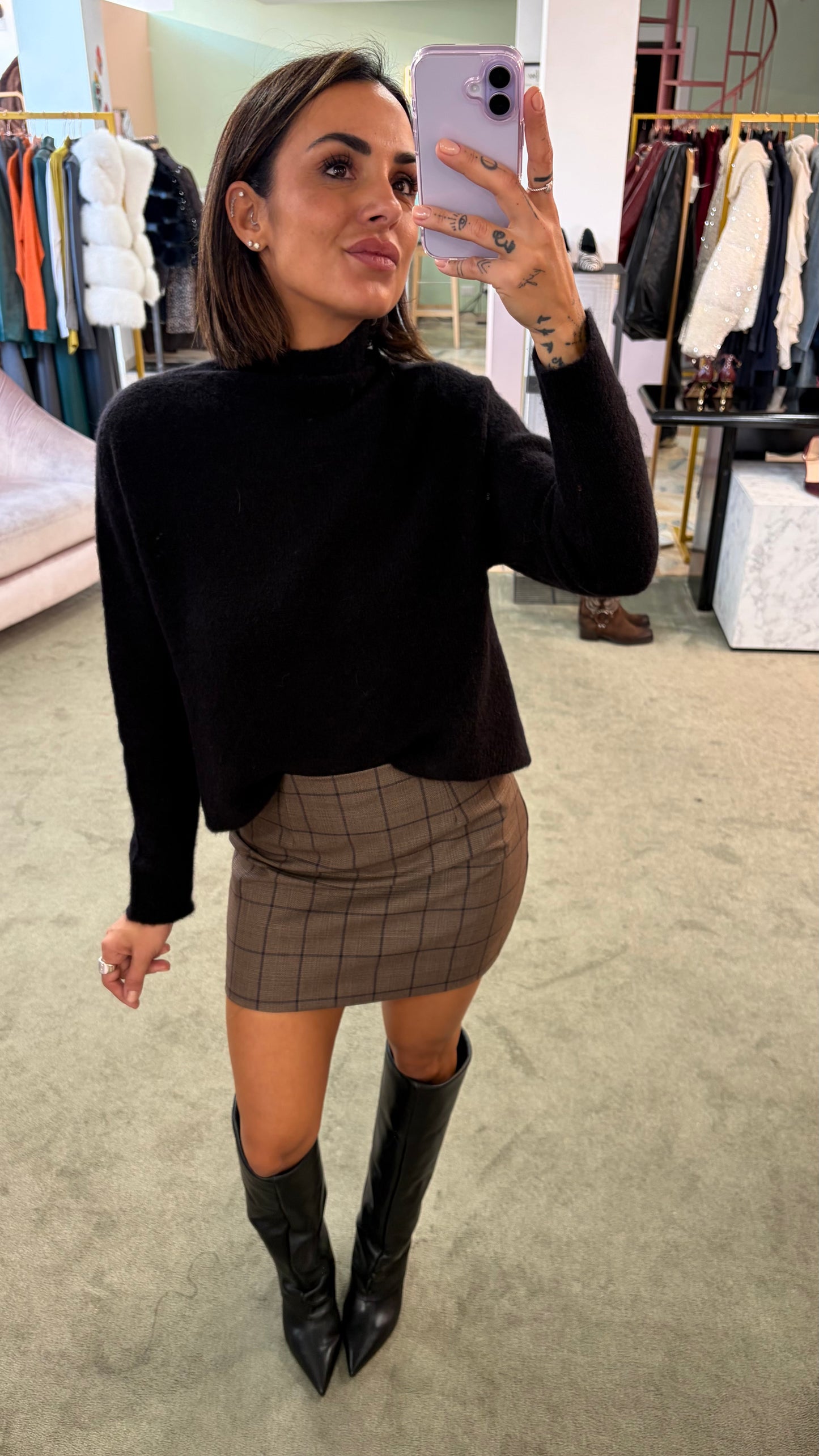 Minigonna marrone in check gl