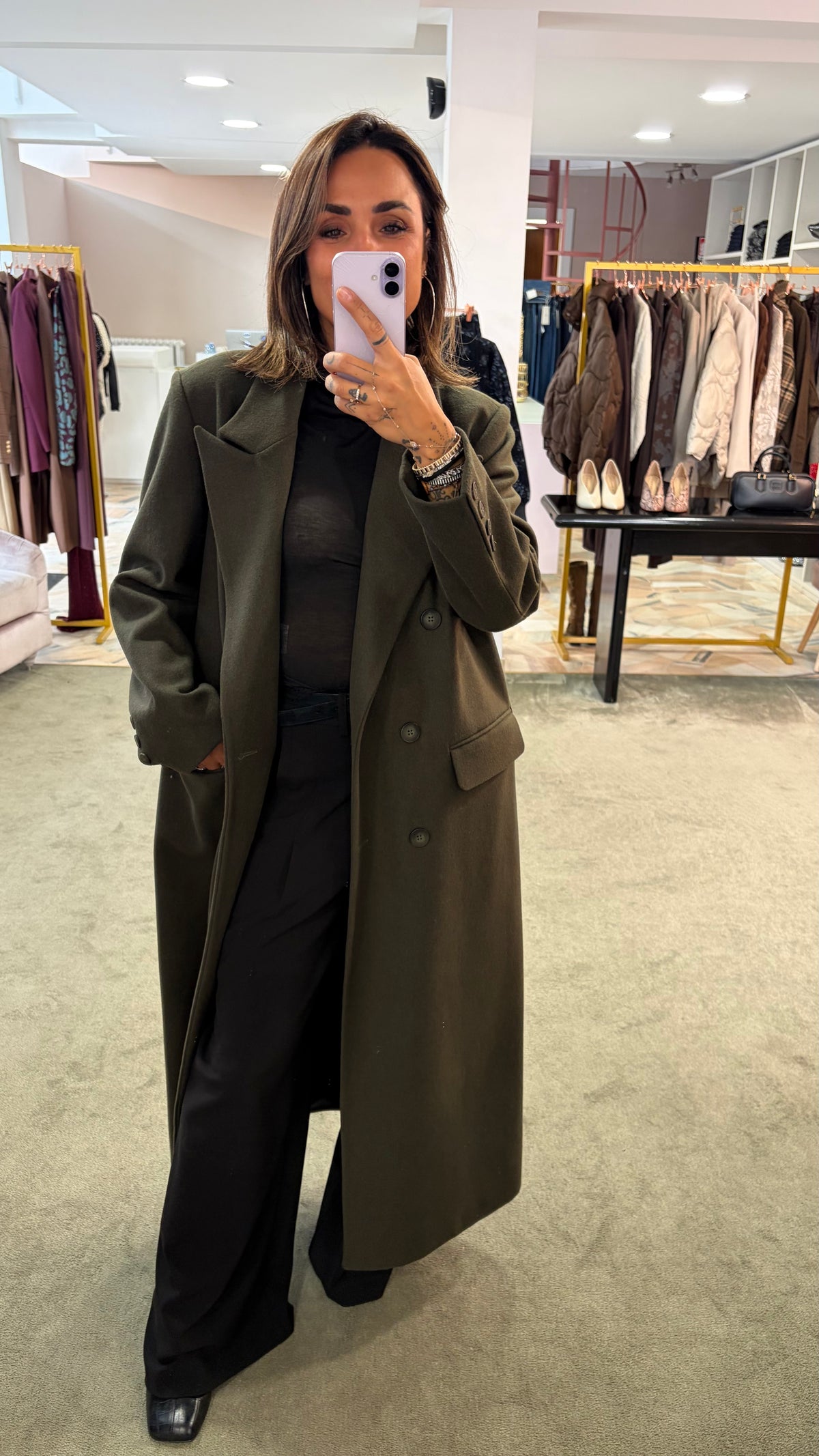 Cappotto lungo verde bosco doppiopetto Actualee