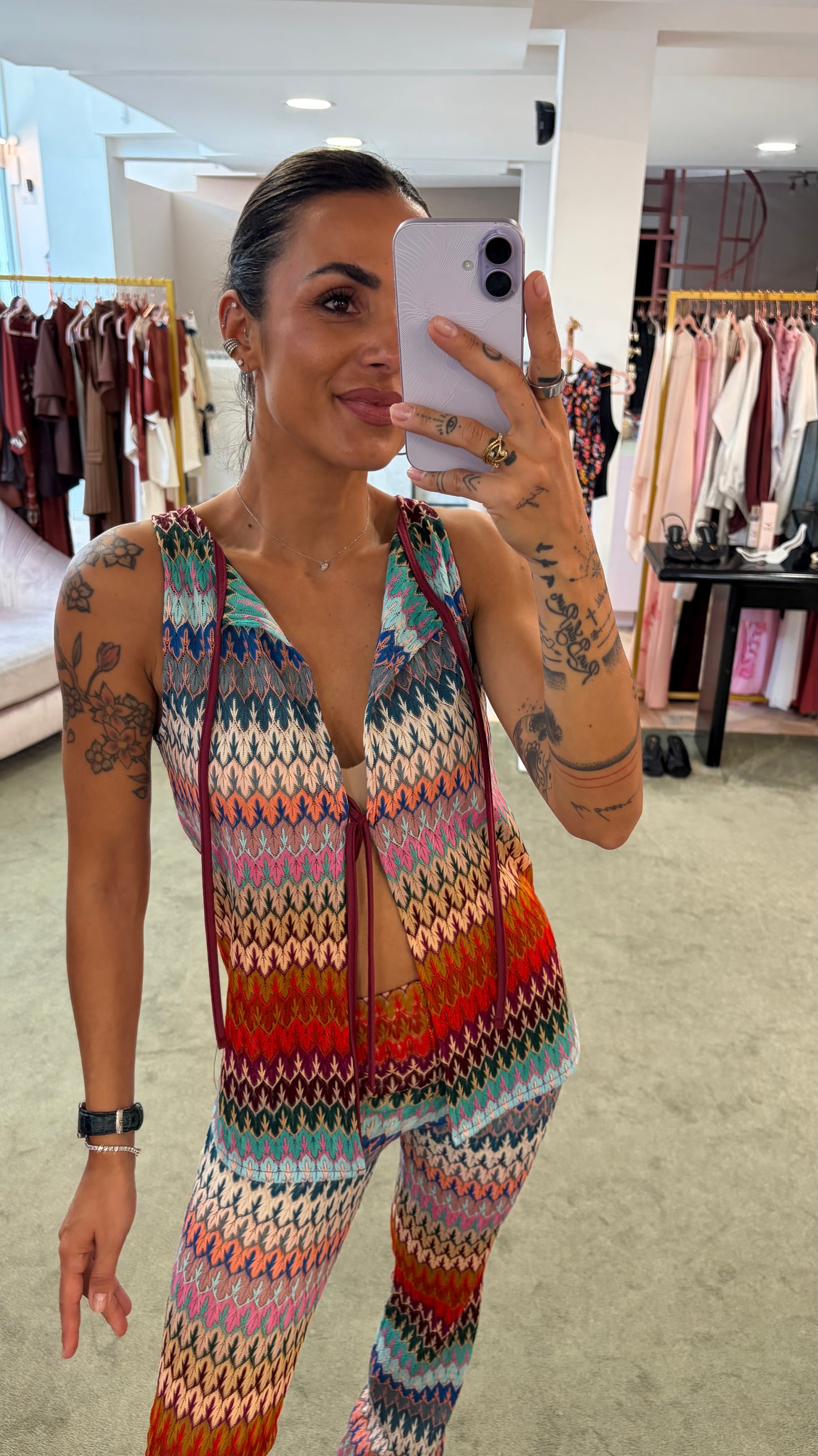 Canotta gilet multicolor missoni vibes con laccetti ks