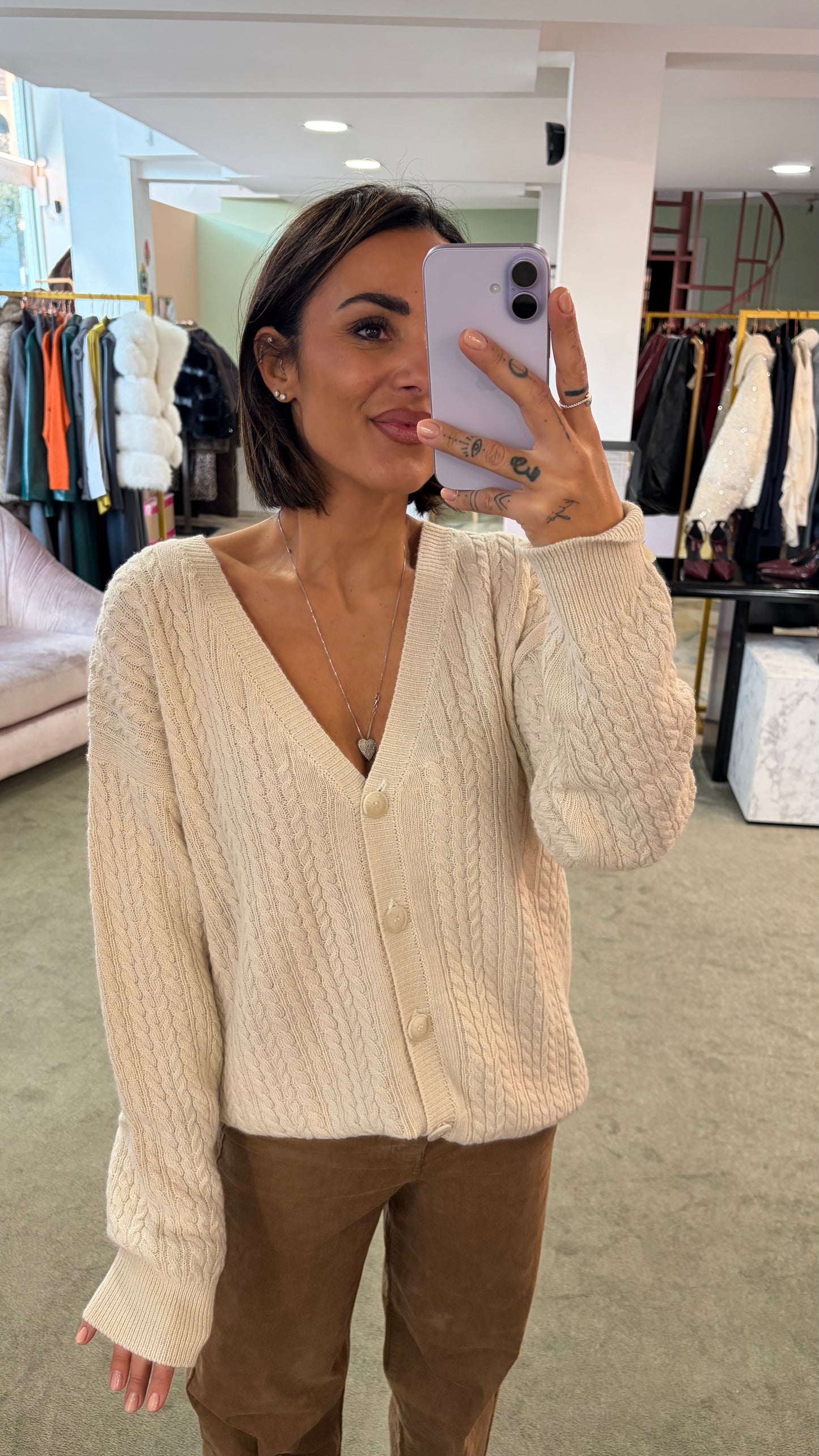 Cardigan a trecce MAR DE MARGARITAS panna