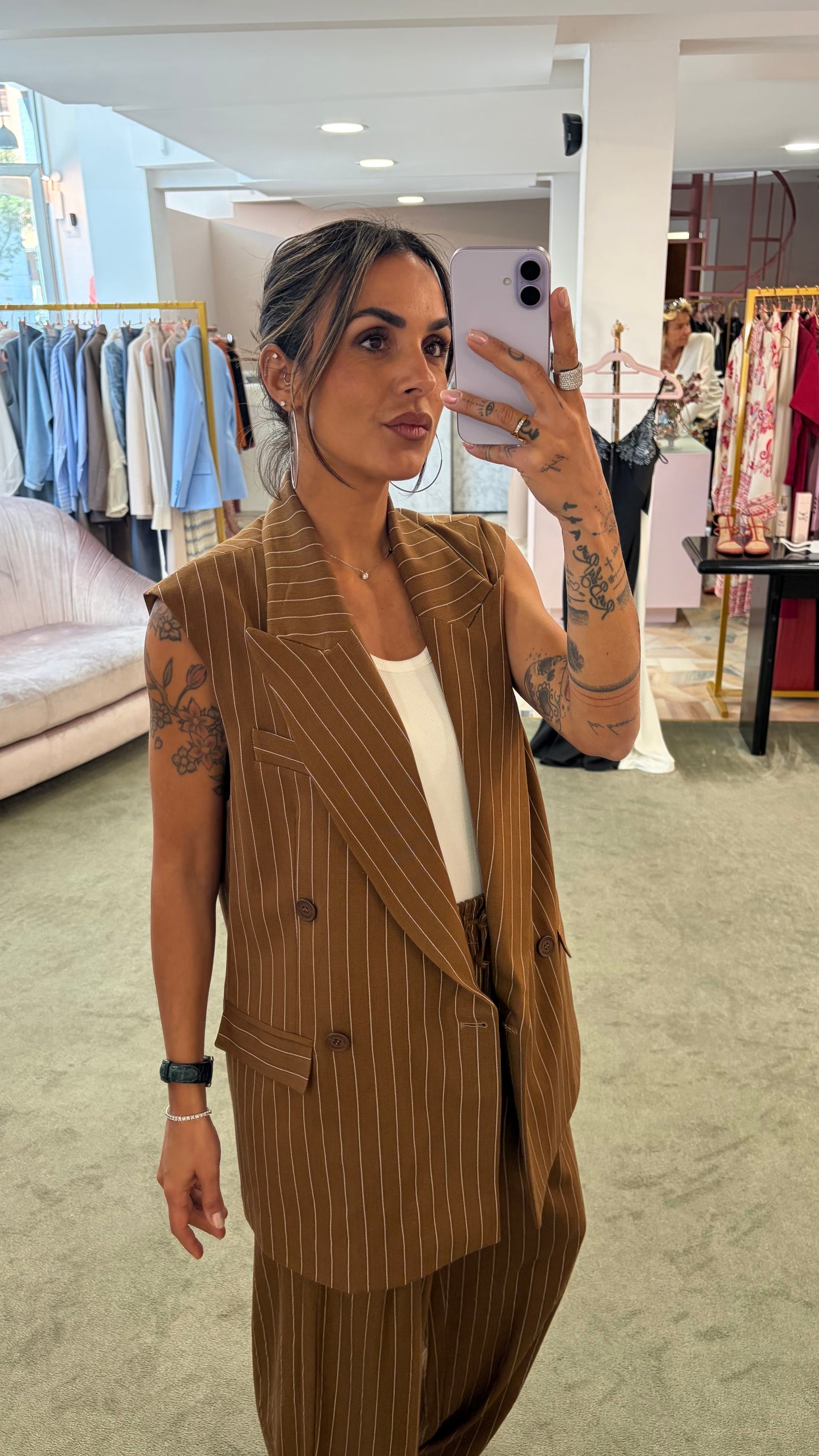 Pantaloni liquirizia gessati con coulisse Hinnominate