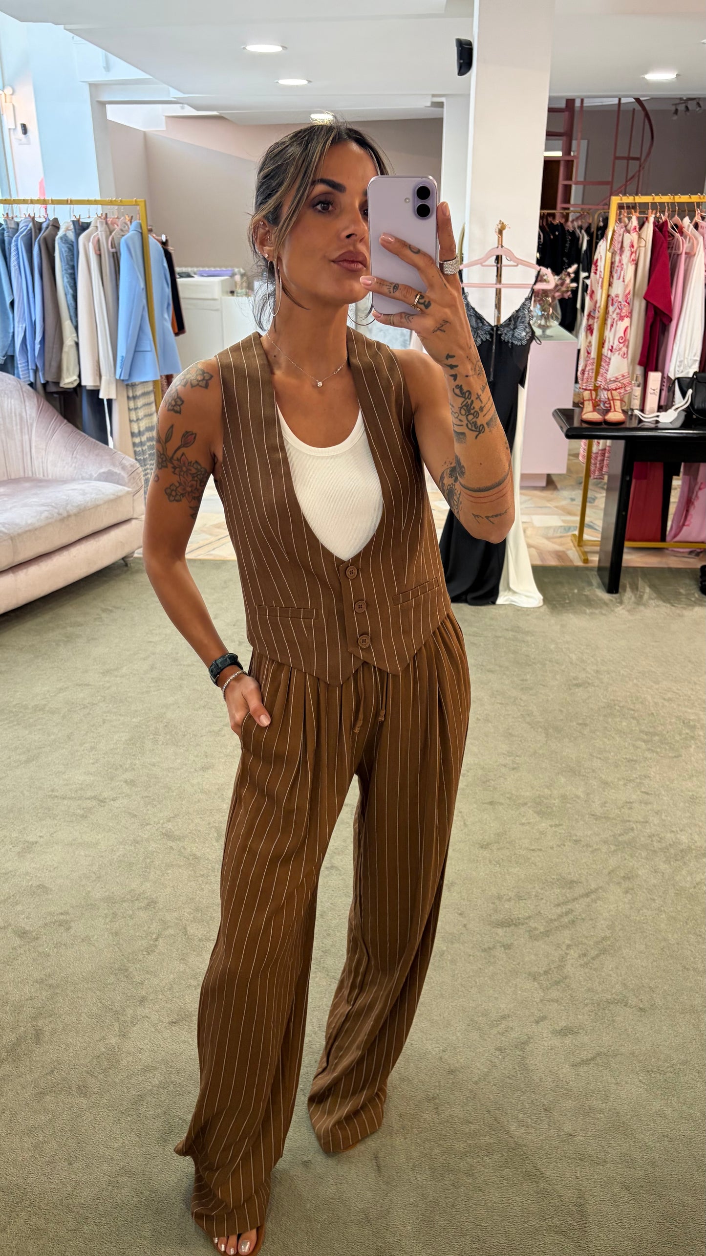 Gilet slim liquirizia gessato in lino Hinnominate