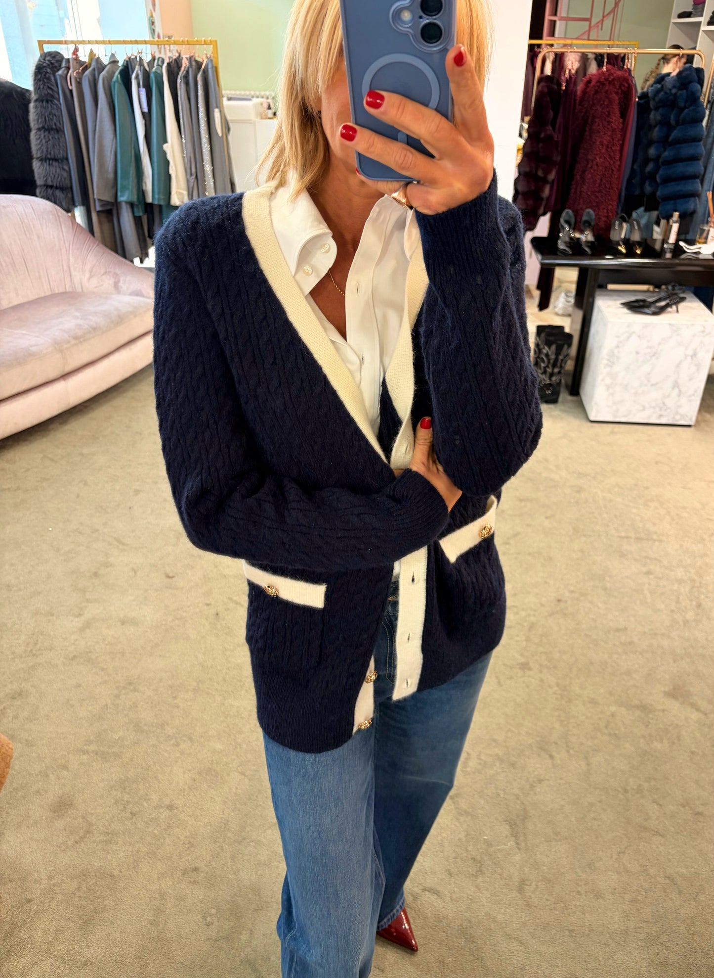 Cardigan over blu a trecce fr