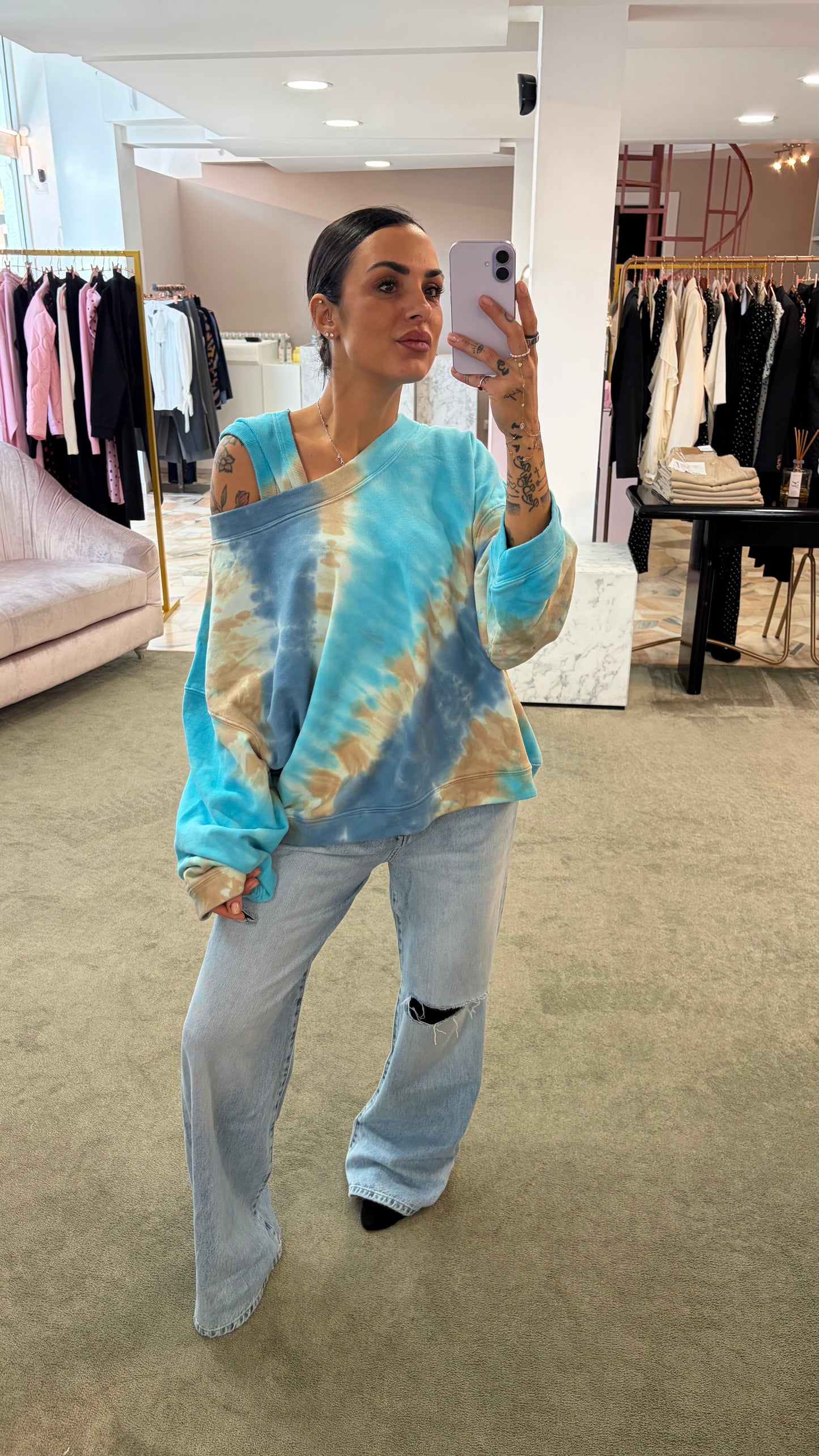Felpa azzurra tie-dye scollo tondo Don't@Me