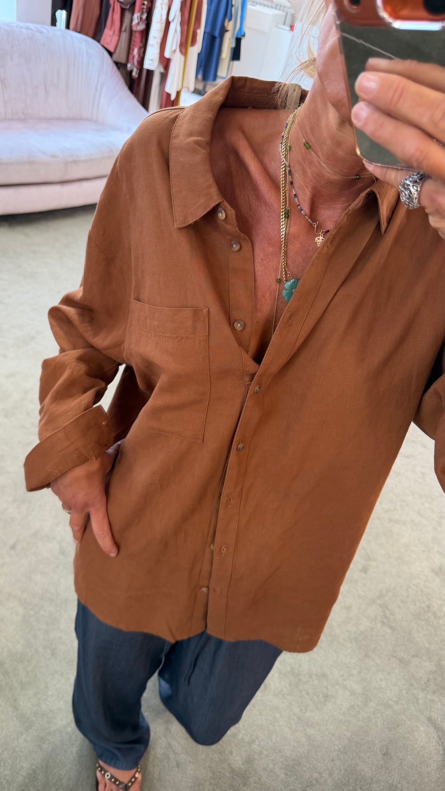 Camicia mattone in lino sy