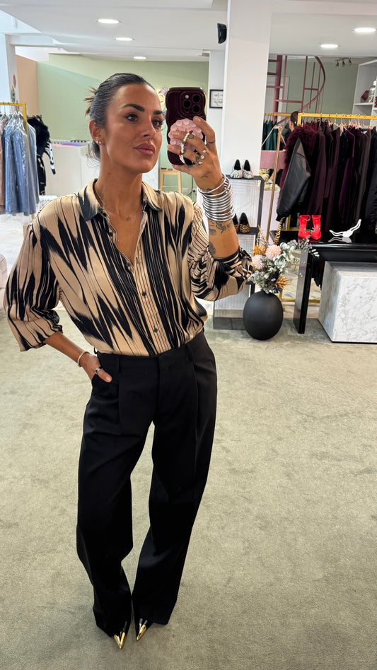Camicia beige e nera fantasia sy