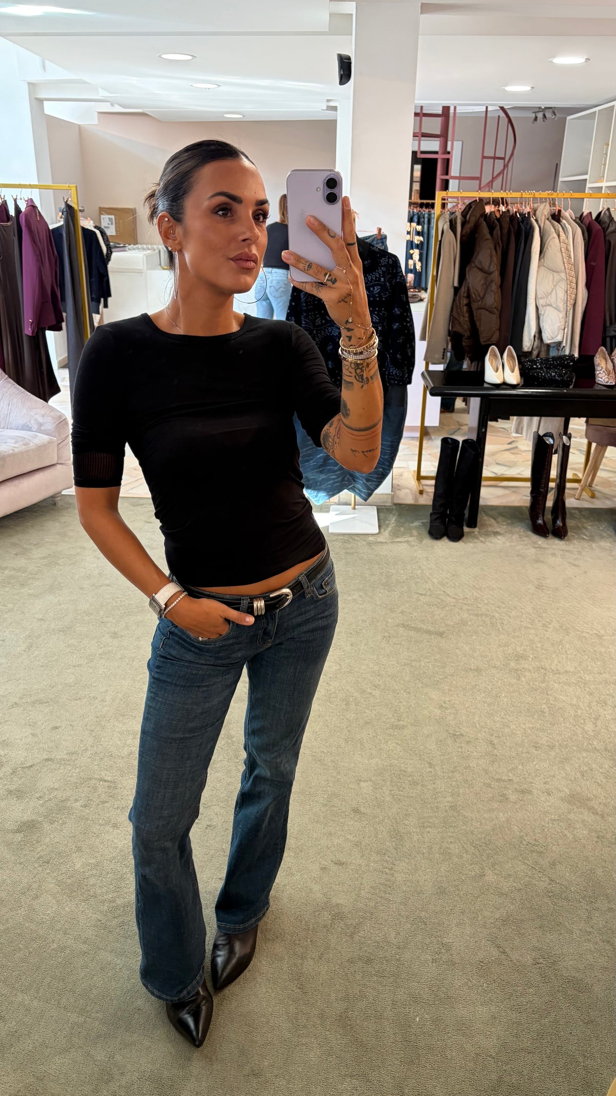 T-shirt duffy nera a costine manica lunga lv