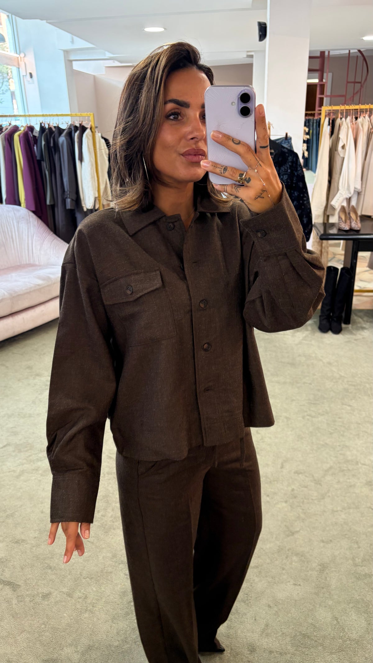 Camicia giacchina marrone caffè crop jx