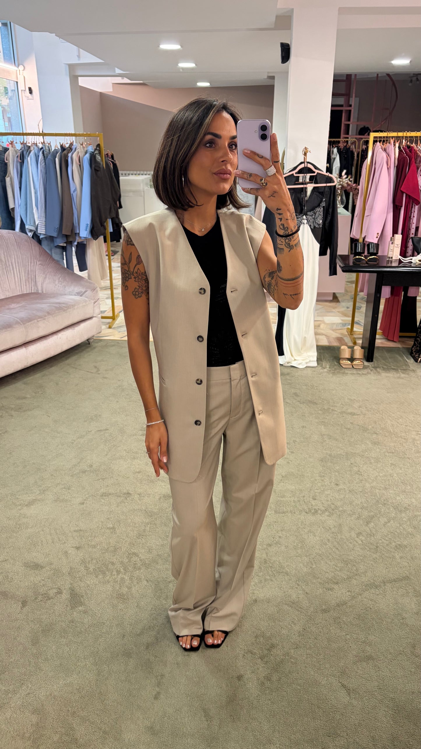 Pantaloni lisa beige melange wide leg sl