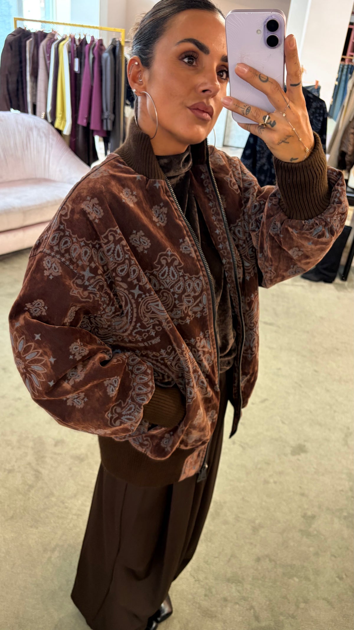 Bomber marrone bandana over in velluto floccato Don't@Me