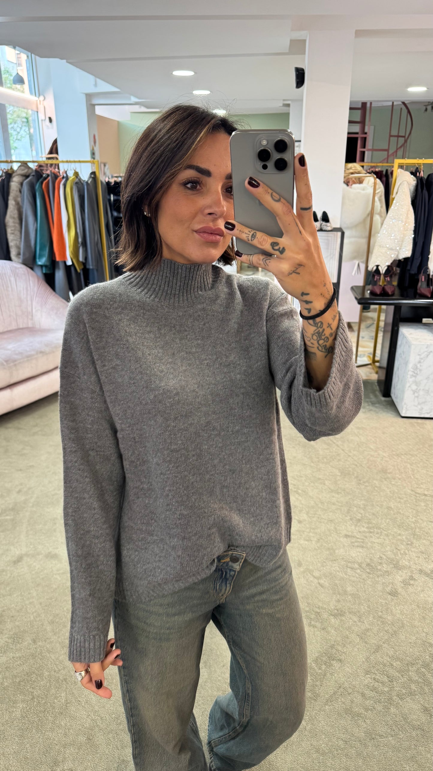 Maglione lupetto grigio melange sl