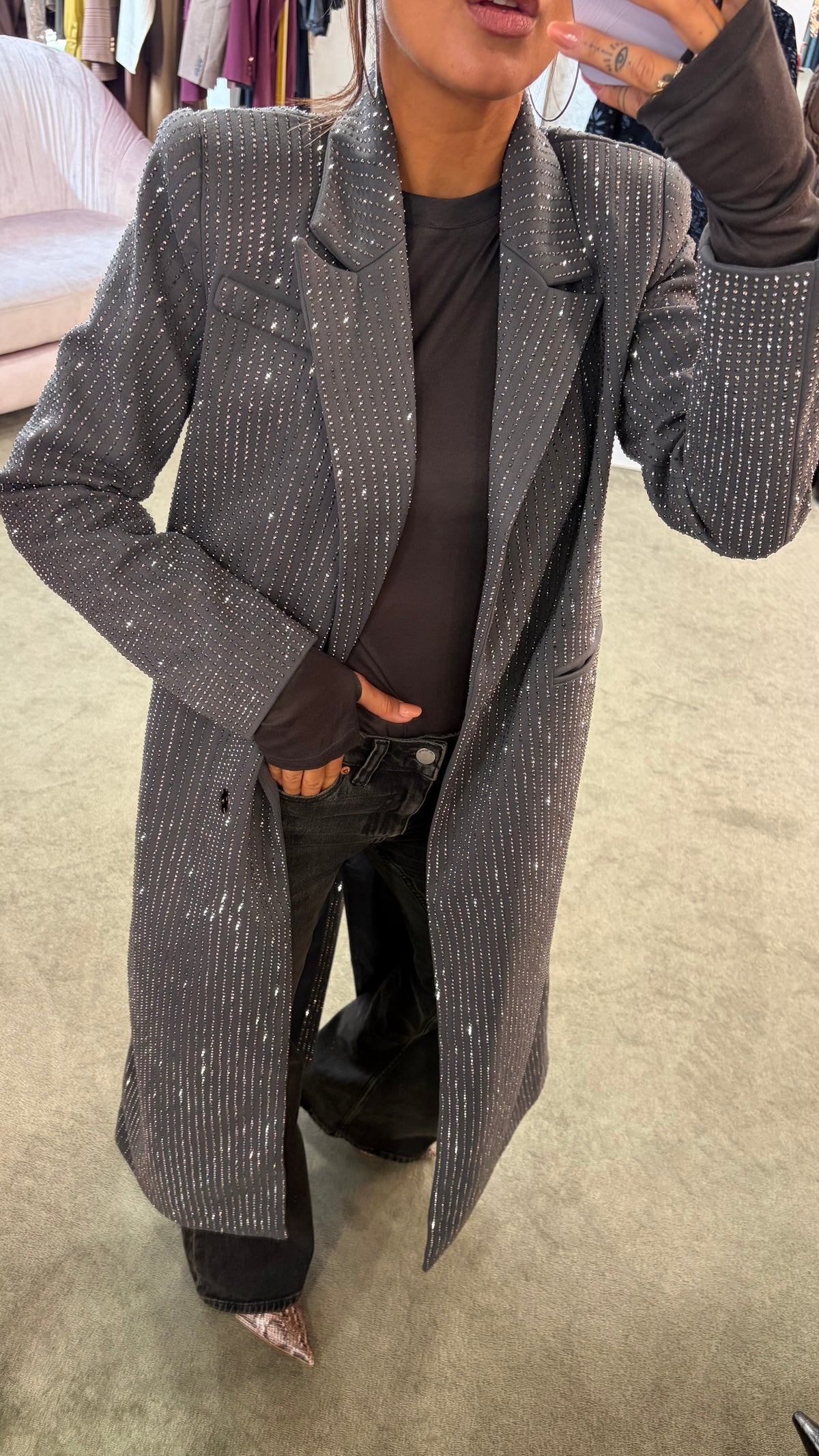 Cappotto lungo grigio cristalli tw