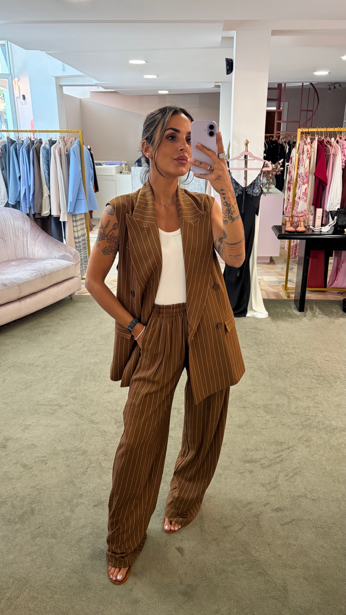 Pantaloni liquirizia gessati con coulisse Hinnominate