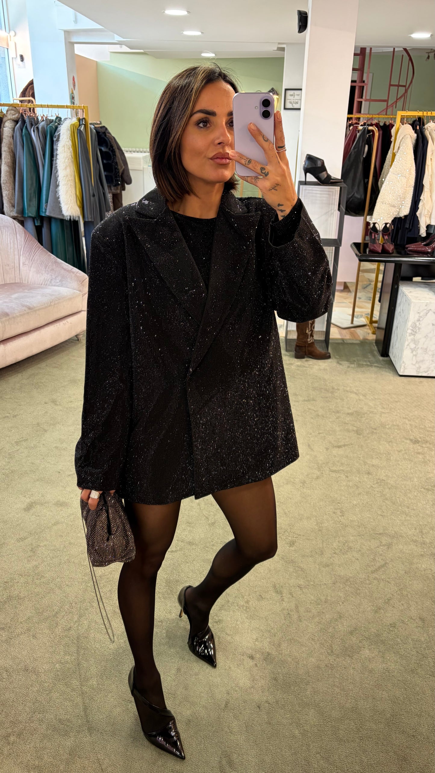 Blazer nero over doppiopetto crystal tw