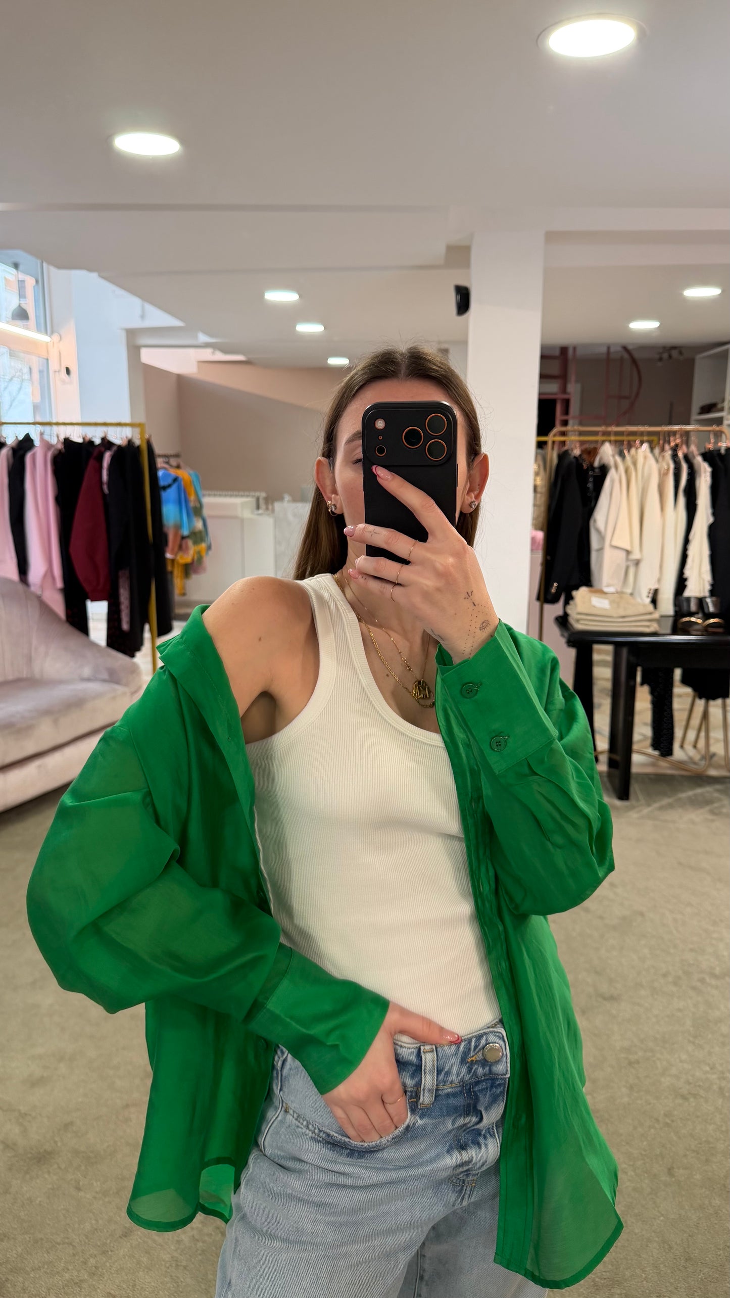Camicia verde smeraldo over in tencel ay
