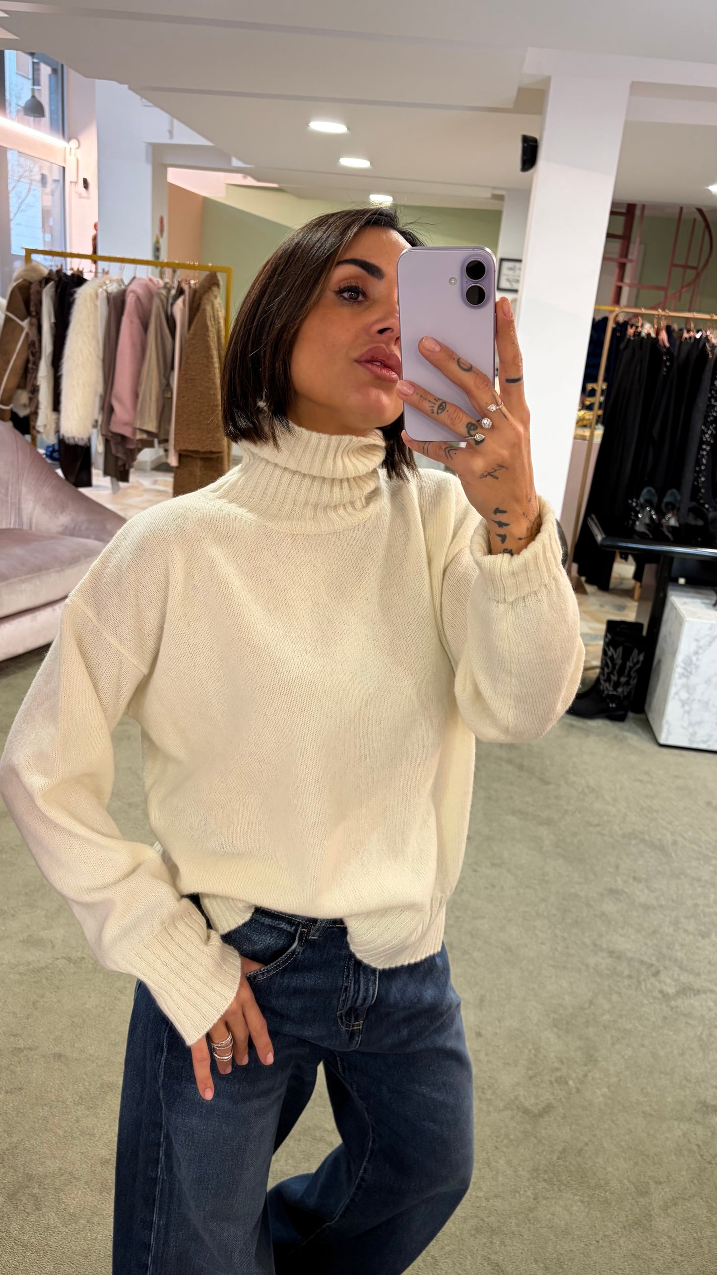 Dolcevita panna a scatoletta in lana Irish