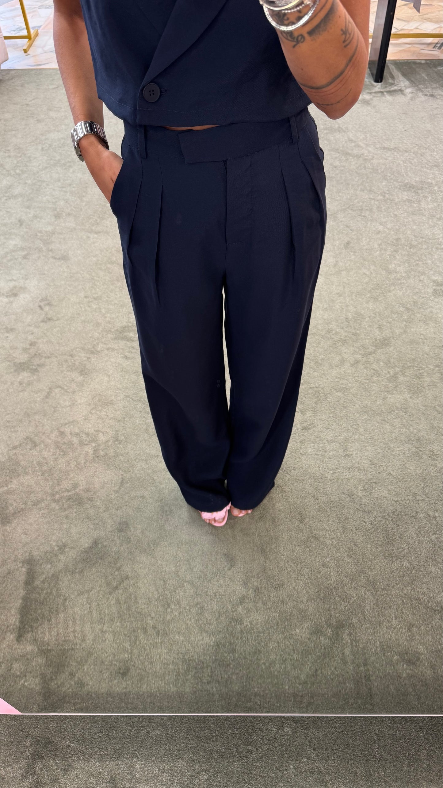 Pantaloni blu notte wide leg ay