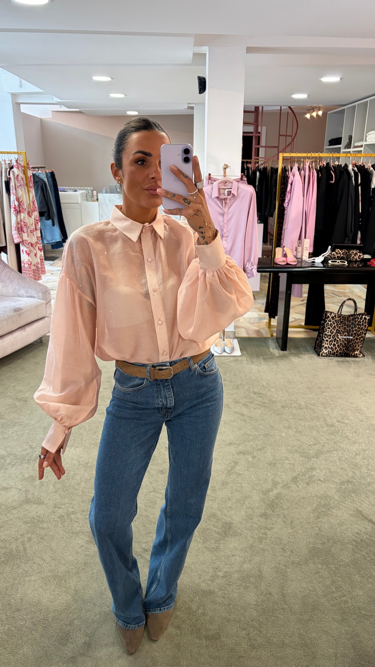 Camicia rosa con cristalli Actualee