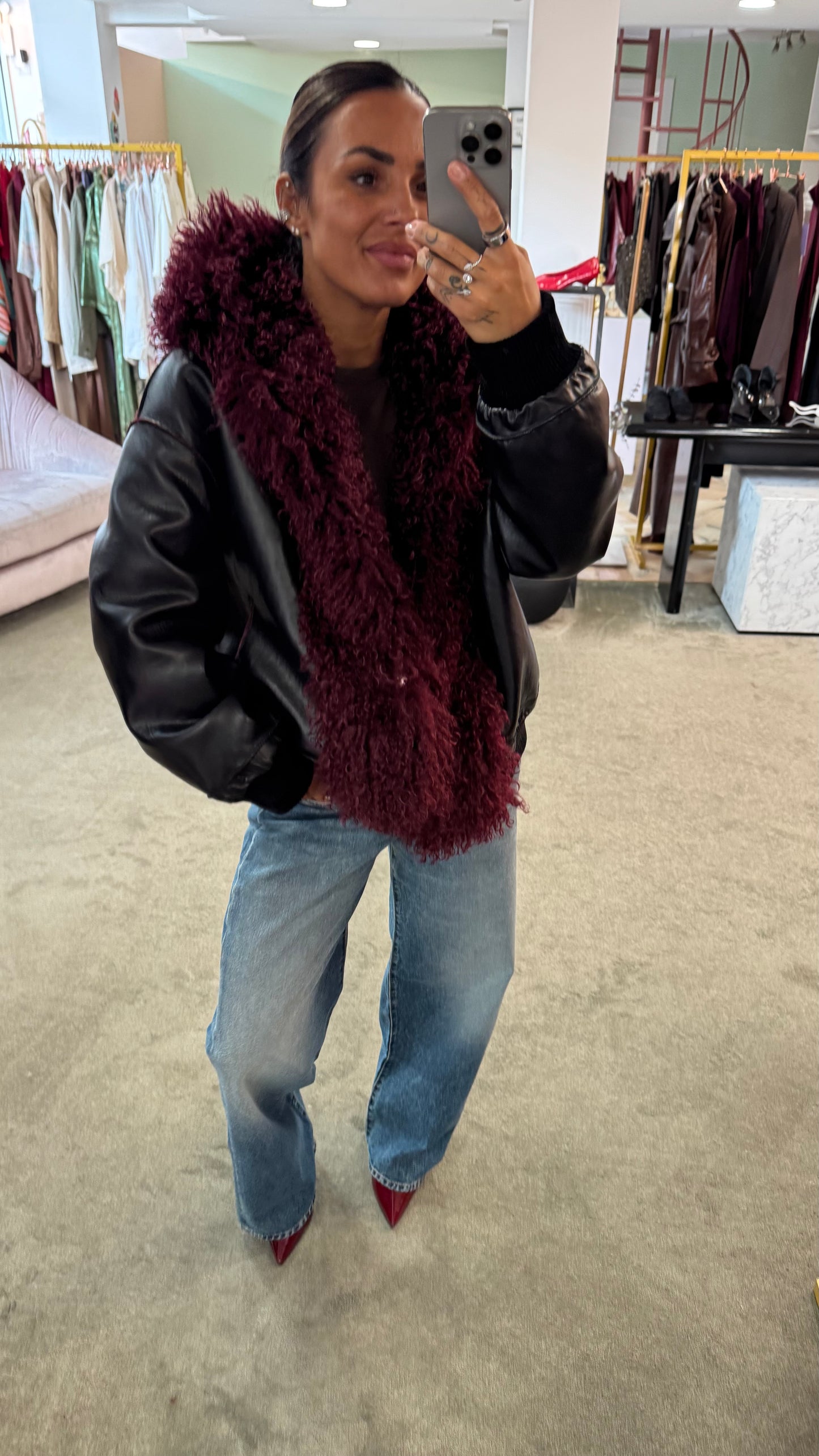 Bomber mongolia eco bordeaux con cappuccio