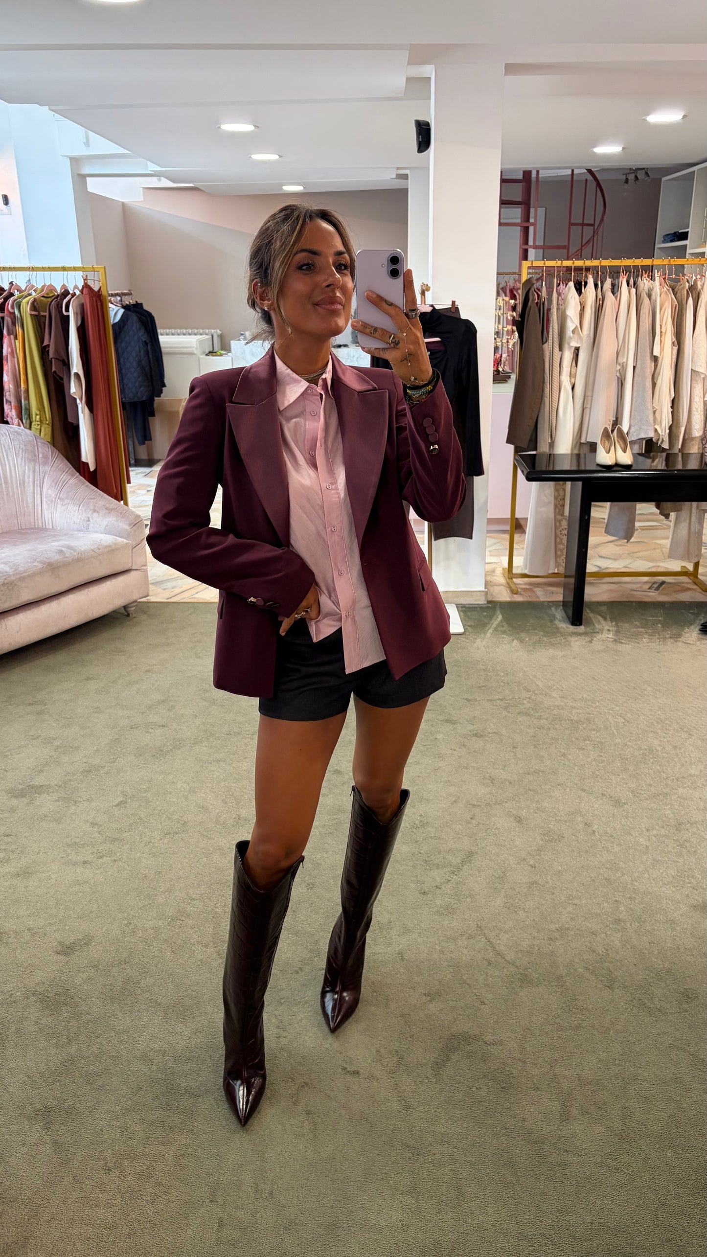 Blazer slim corto bordeaux rever in raso fr