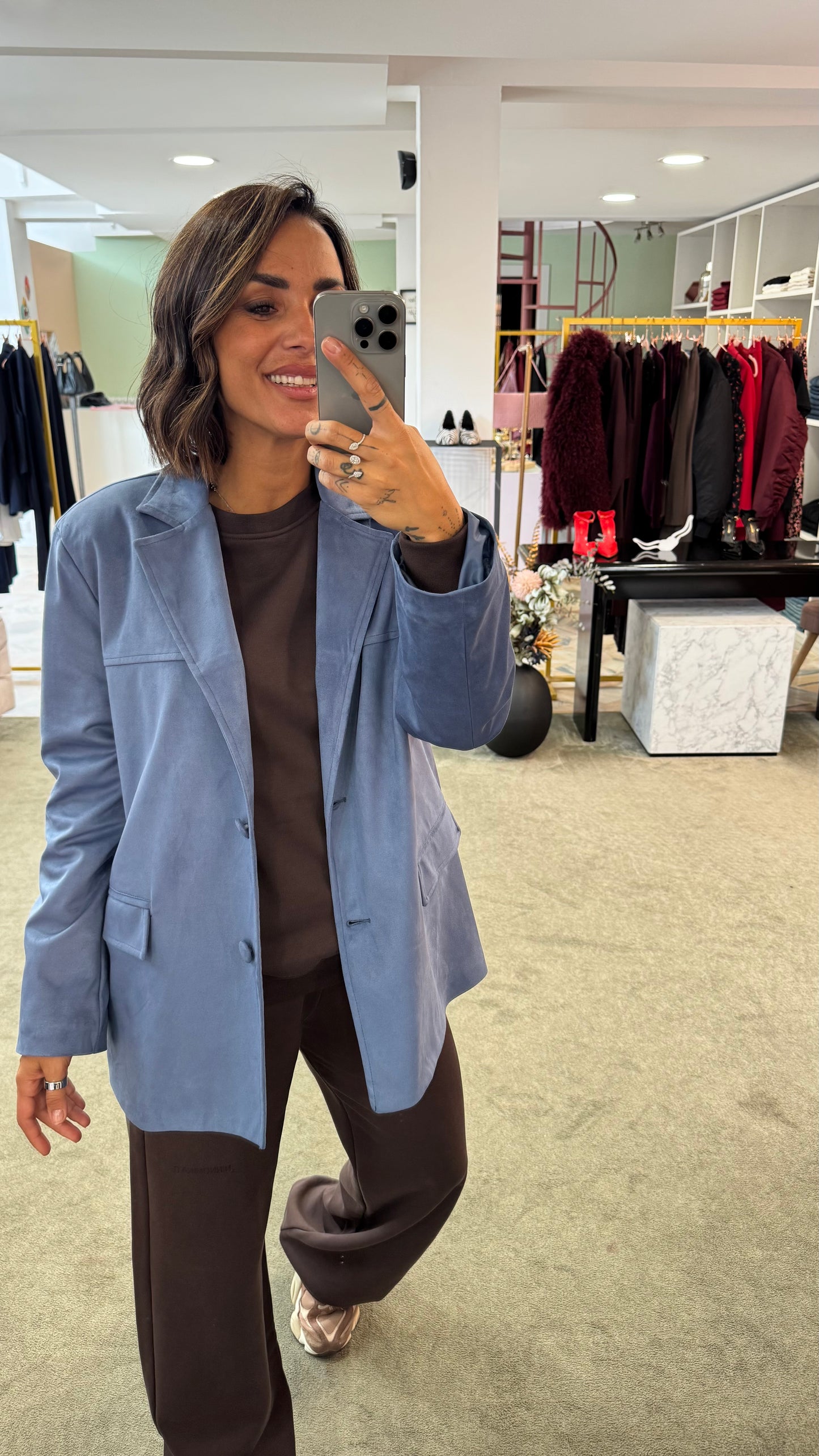 Blazer over celeste scamosciato ks