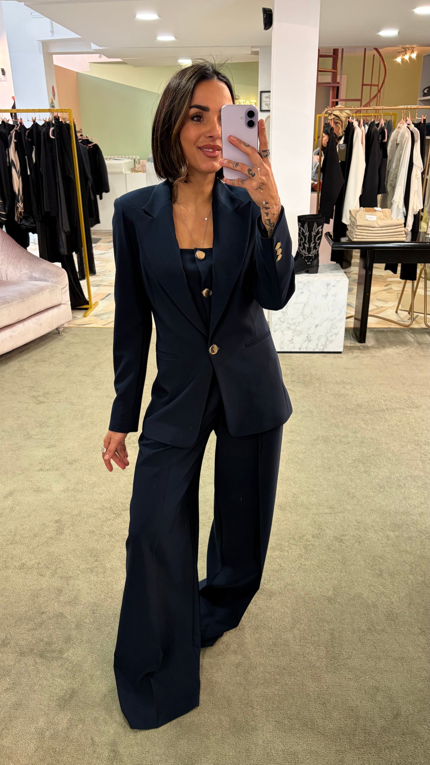Blazer blu notte lungo regular un bottone oro fr pe26