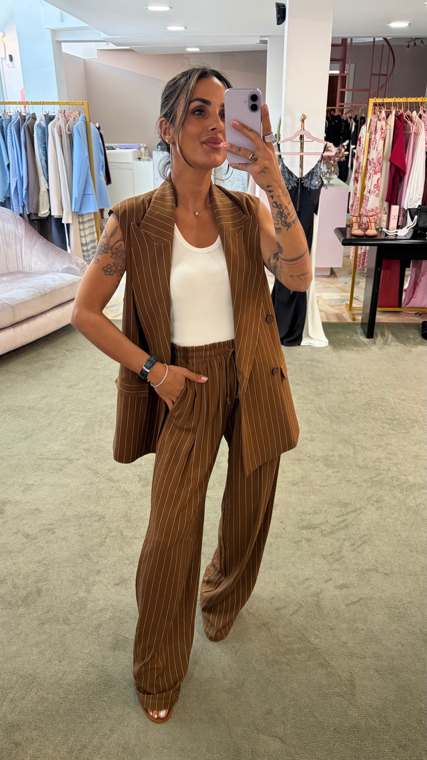 Pantaloni liquirizia gessati con coulisse Hinnominate