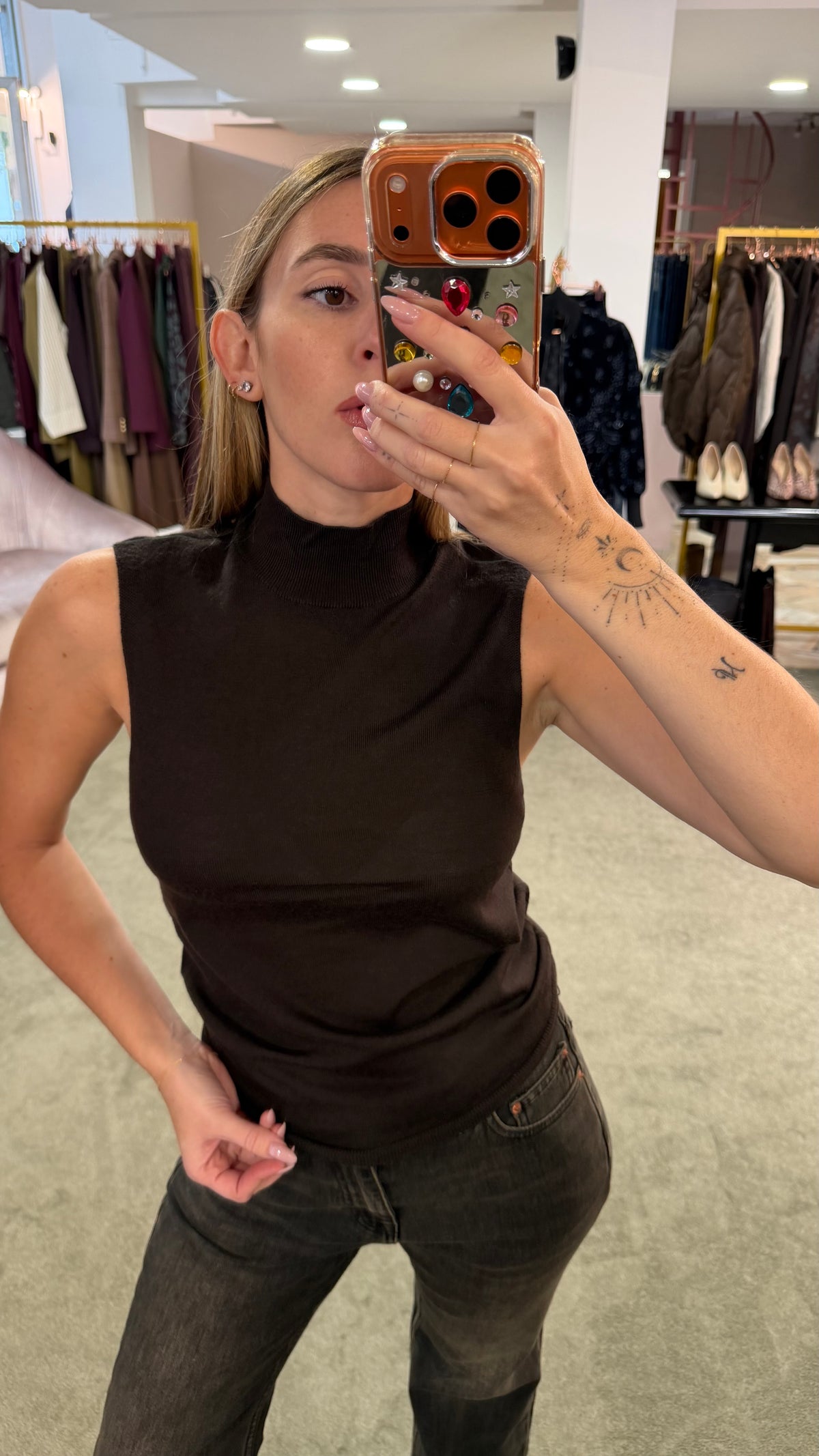 Lupetto cara marrone smanicato aw