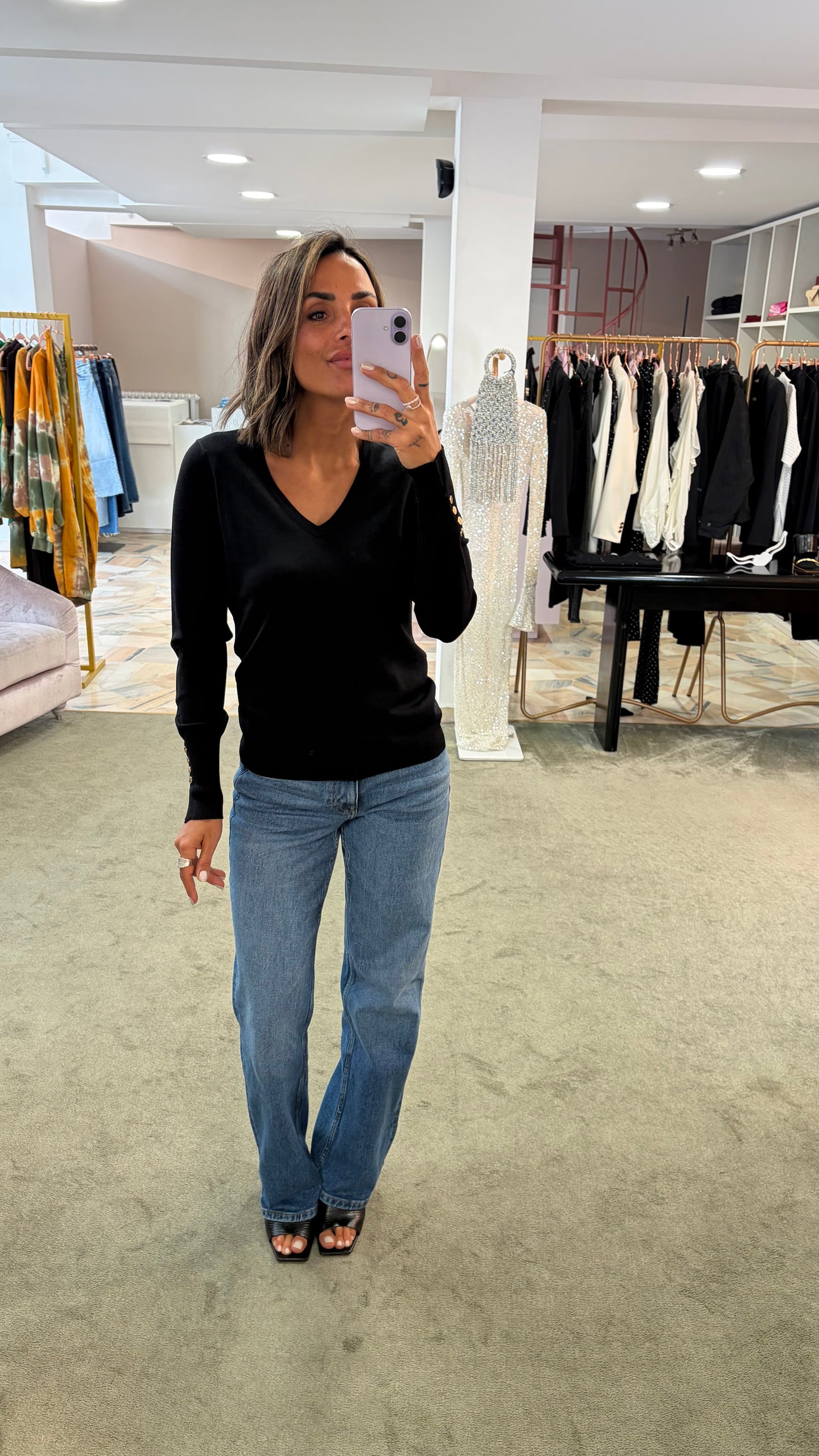 Maglione scollo a v nero fr