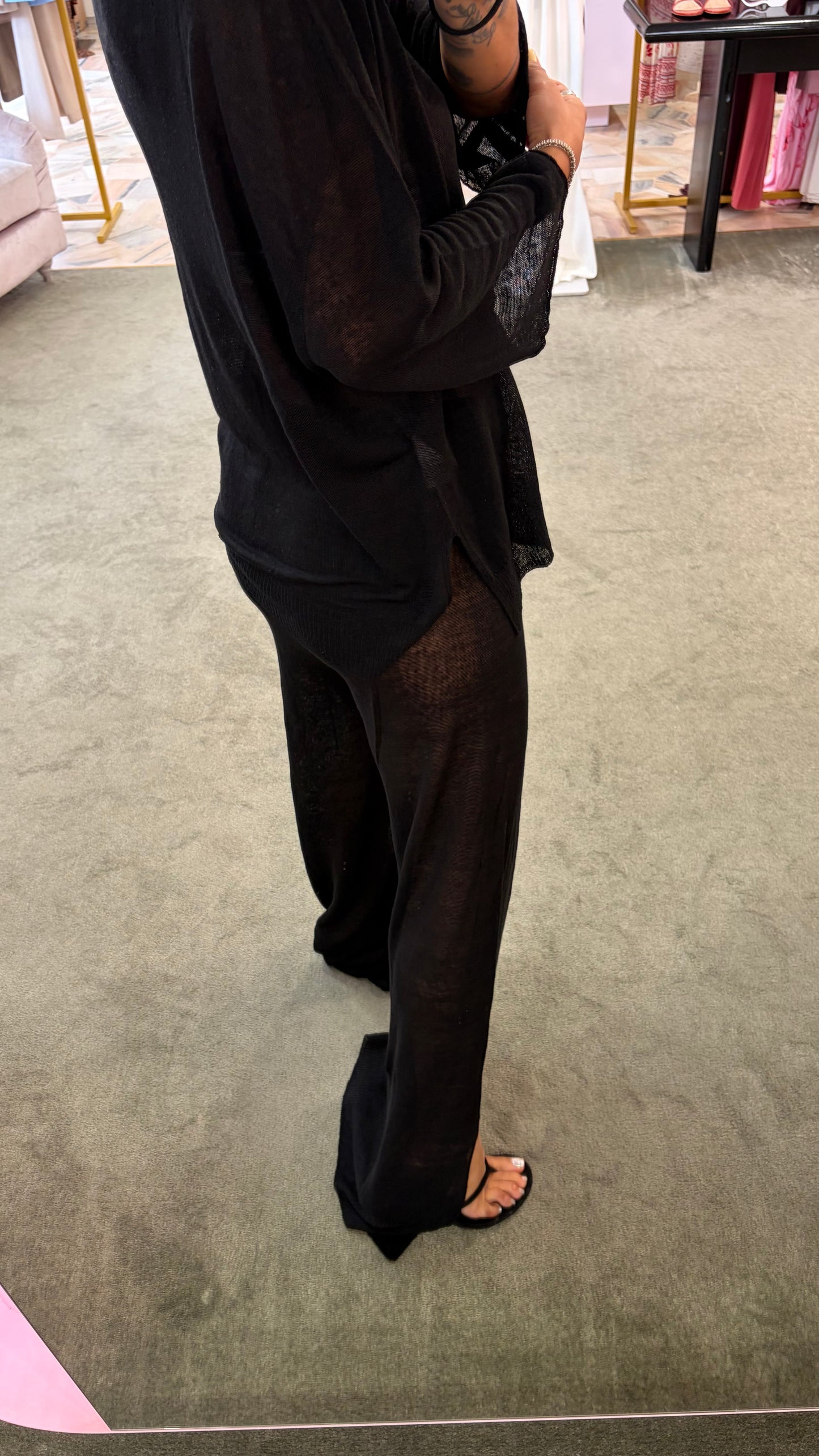 Pantaloni neri in lino fy