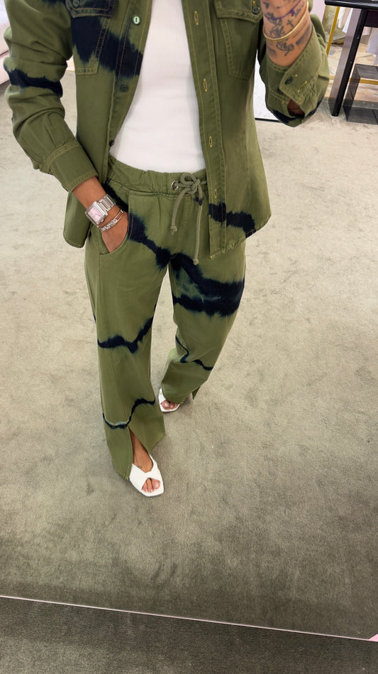 Pantaloni verde militare con spacco tie-dye Don't@me