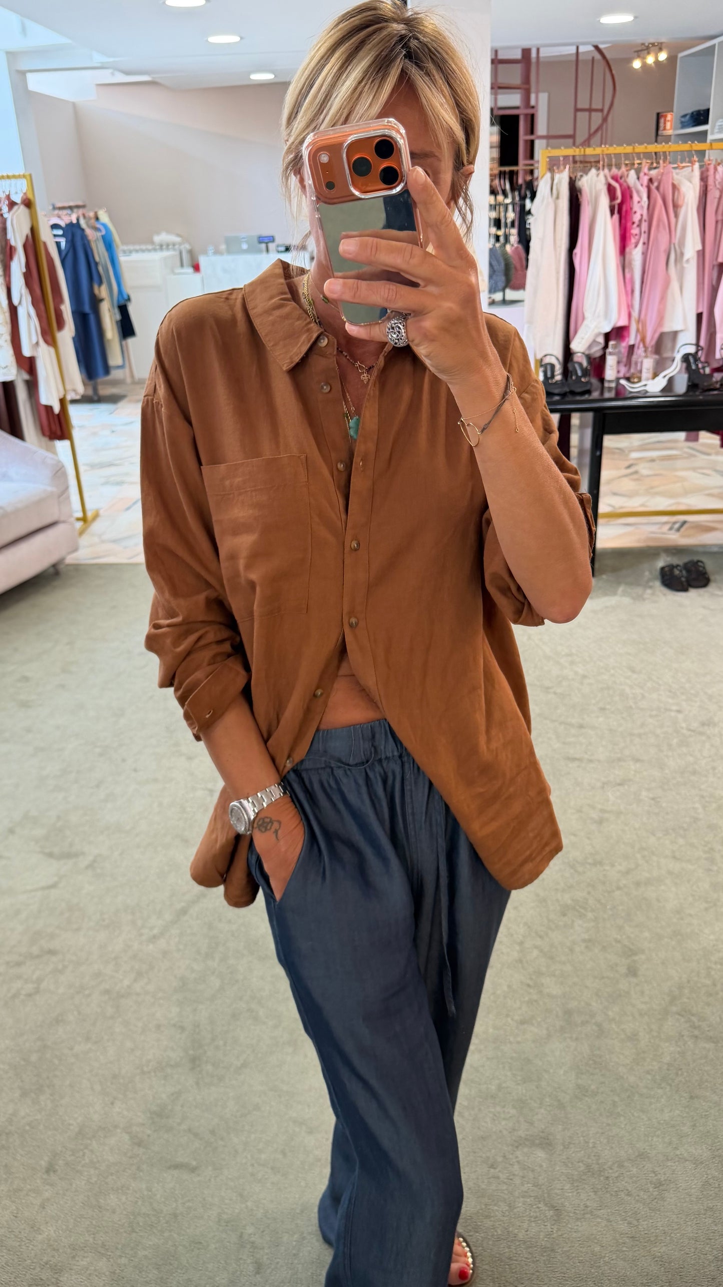Camicia mattone in lino sy
