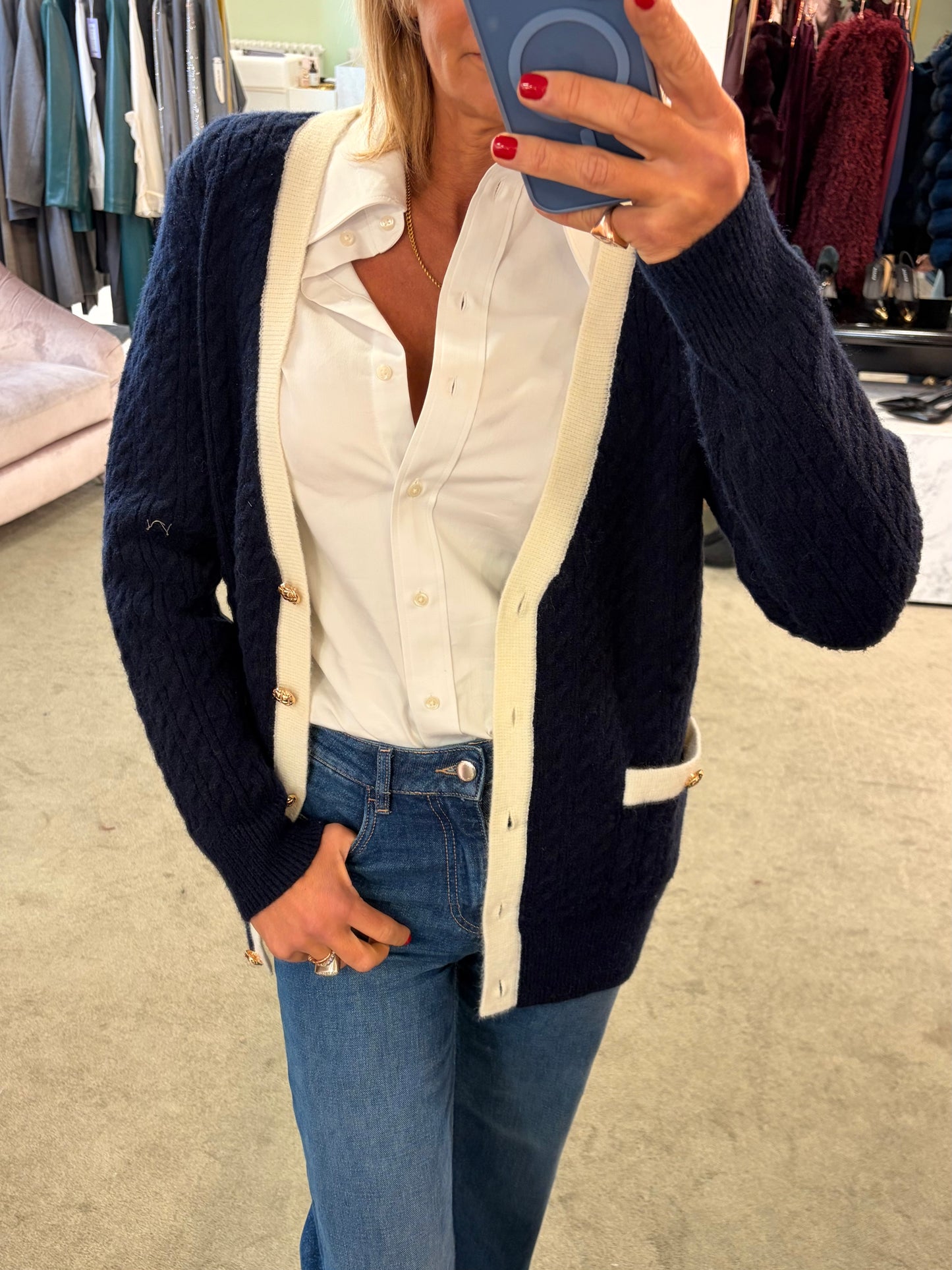 Cardigan over blu a trecce fr