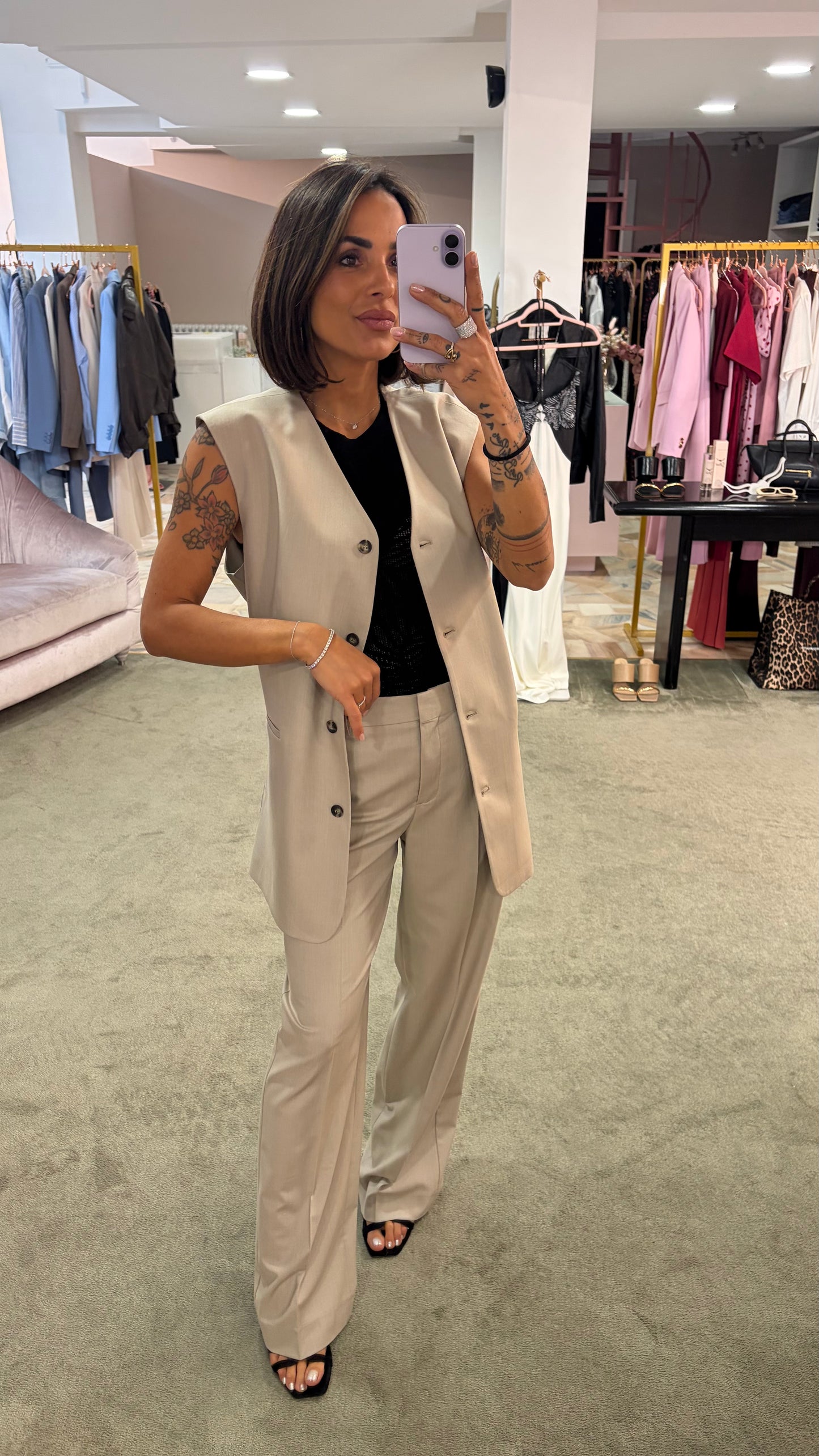 Pantaloni lisa beige melange wide leg sl