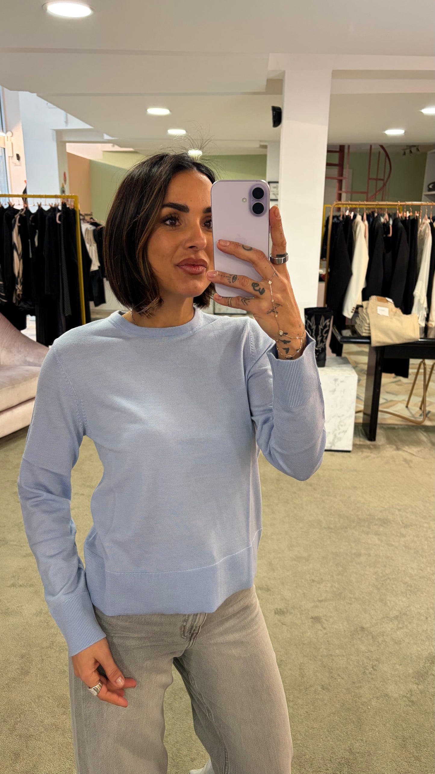 Maglione girocollo thea azzurro in lana merino sl