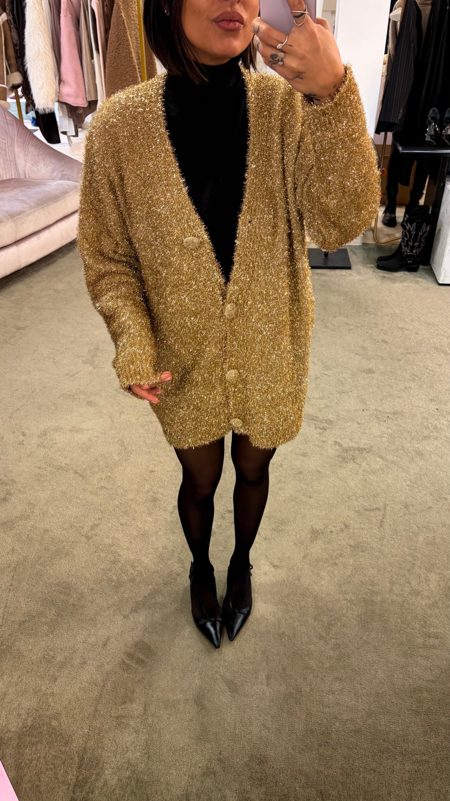 Cardigan oversize oro in lurex gl