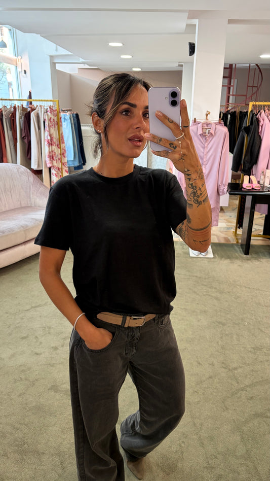 T-shirt girocollo nera in lino glp