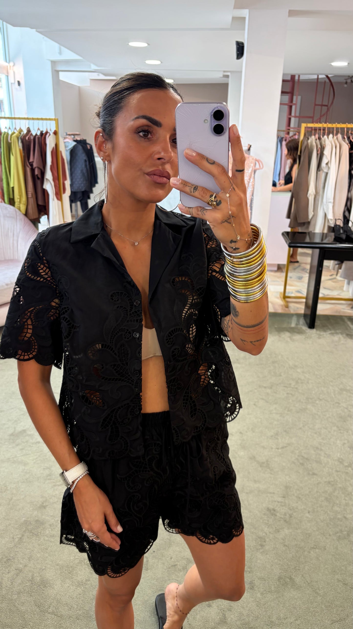 Shorts nero in pizzo gl