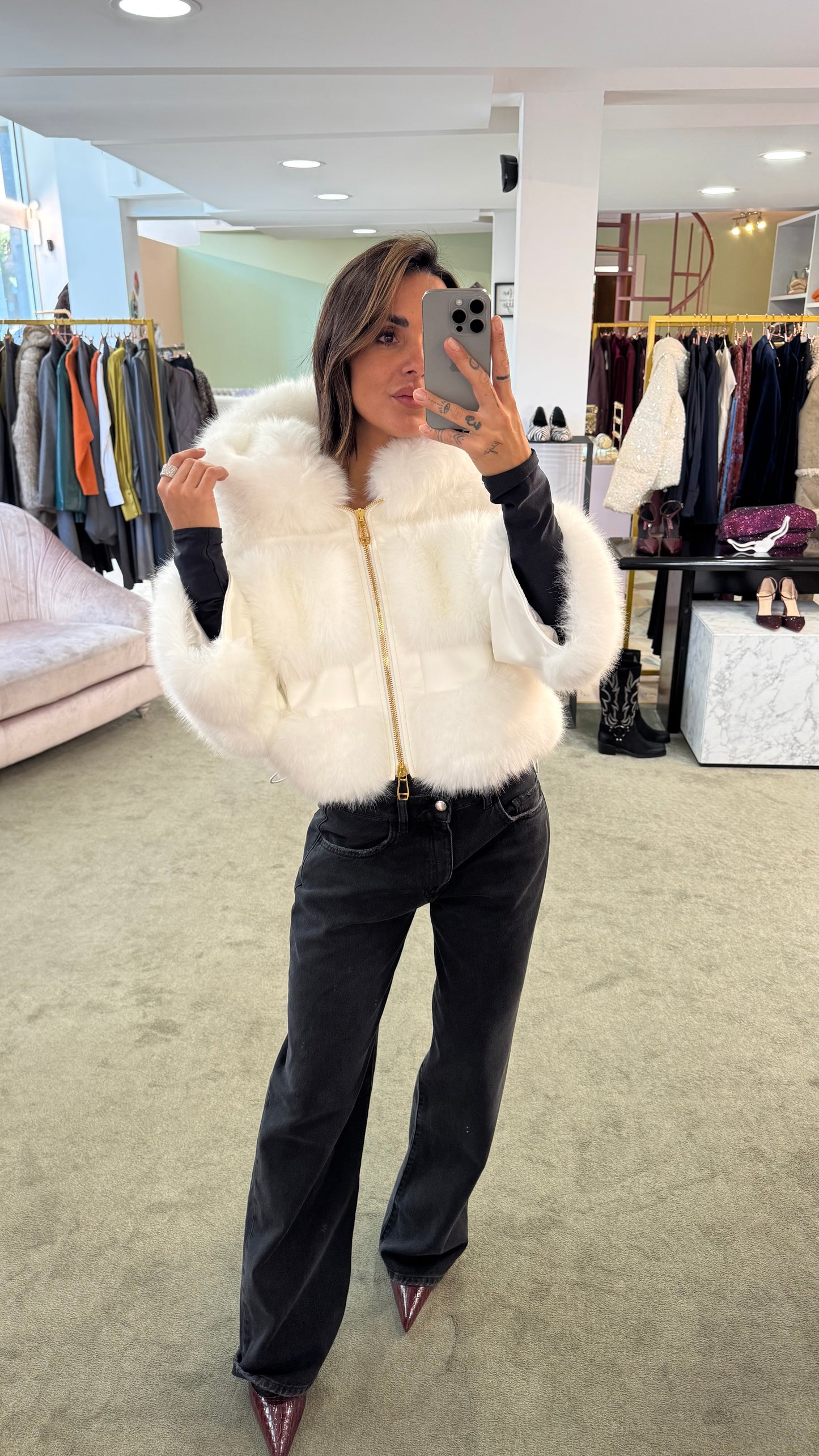 Pelliccia eco bianca luxury con cappuccio ys