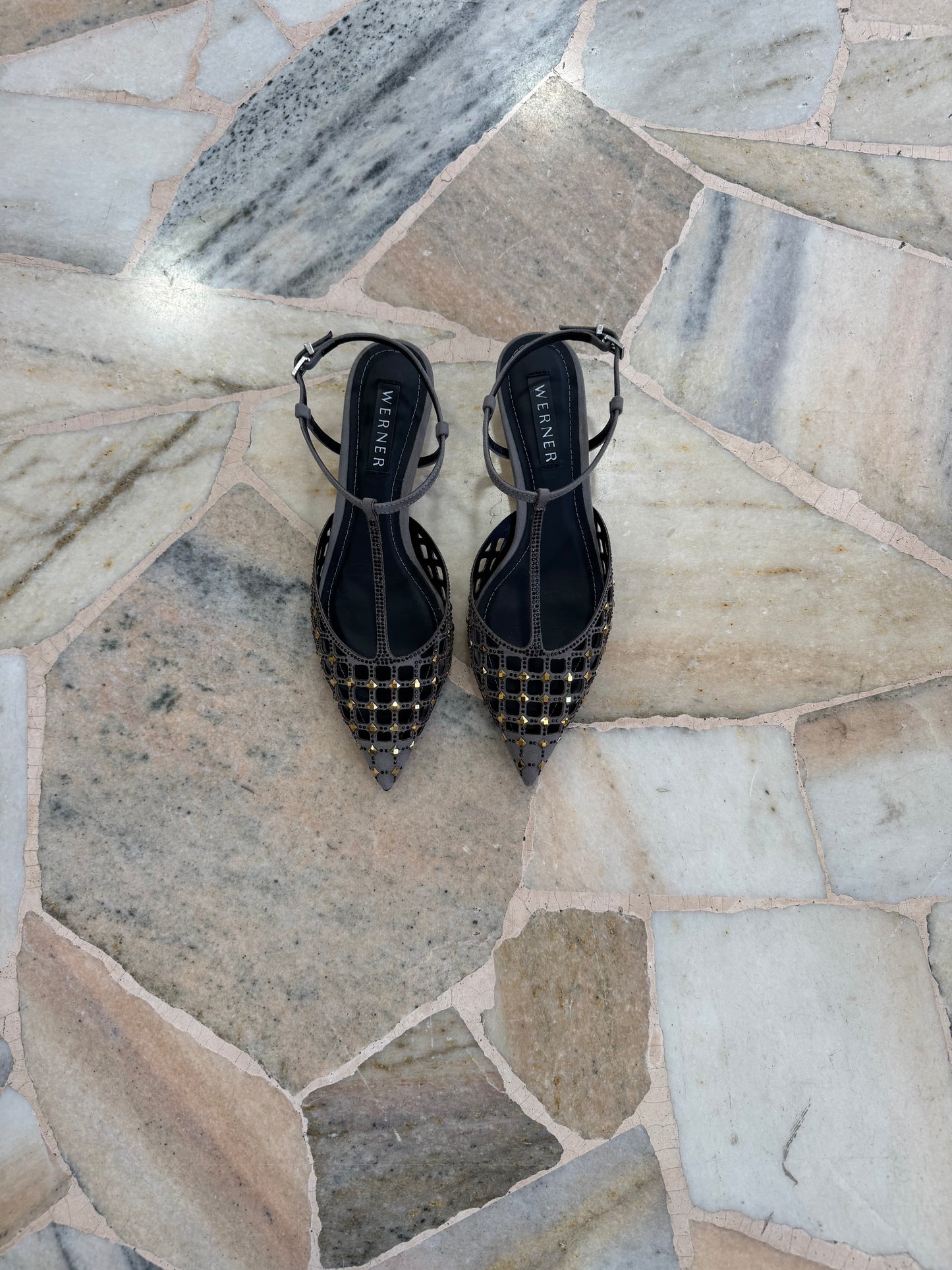 Slingback grigia a rete crystal