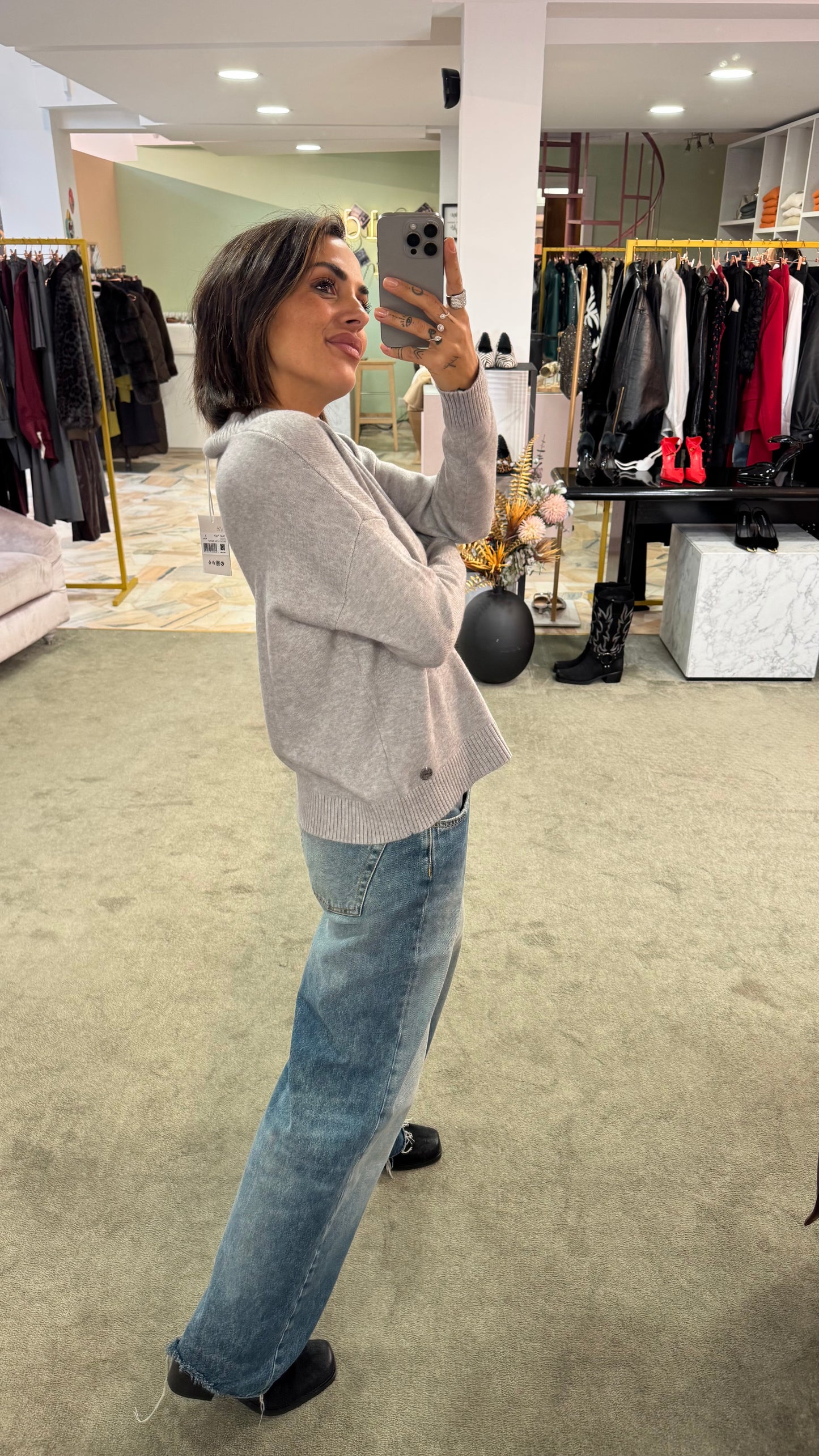 Maglione lupetto grigio perla a scatola tk