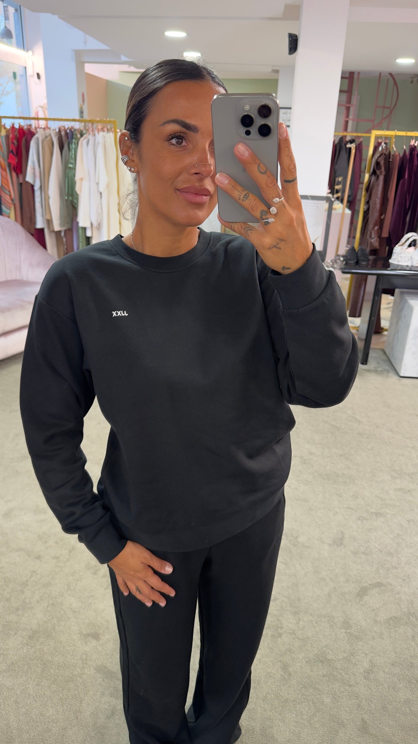 Felpa nera girocollo logo jx