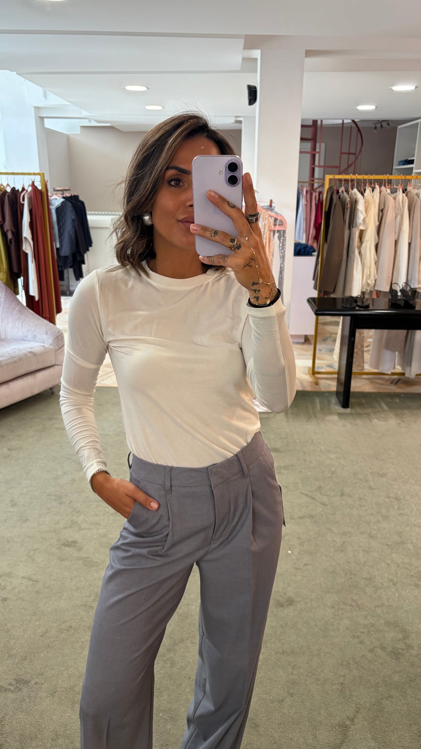 Pantaloni grigio ellis con pences wide leg jx